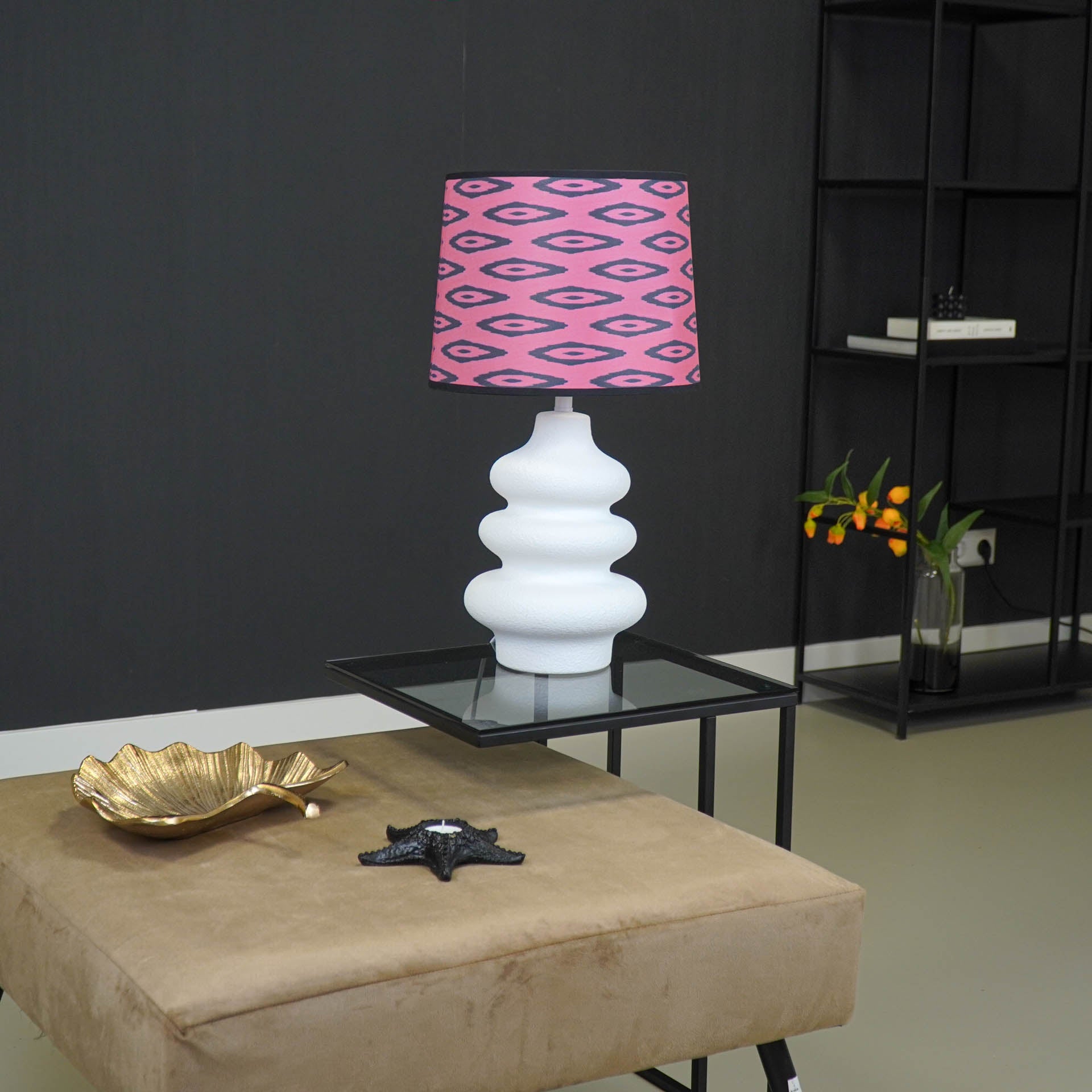 Lampenkap - Kelim Print - Polyester - Roze/Zwart-26x30x23 cm