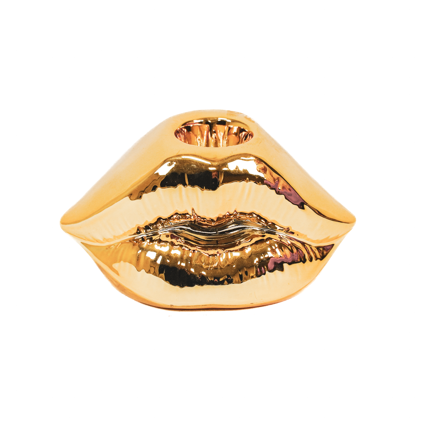 Kandelaar - Lip - Keramiek - Goud - 10,5x6,5x5,5cm