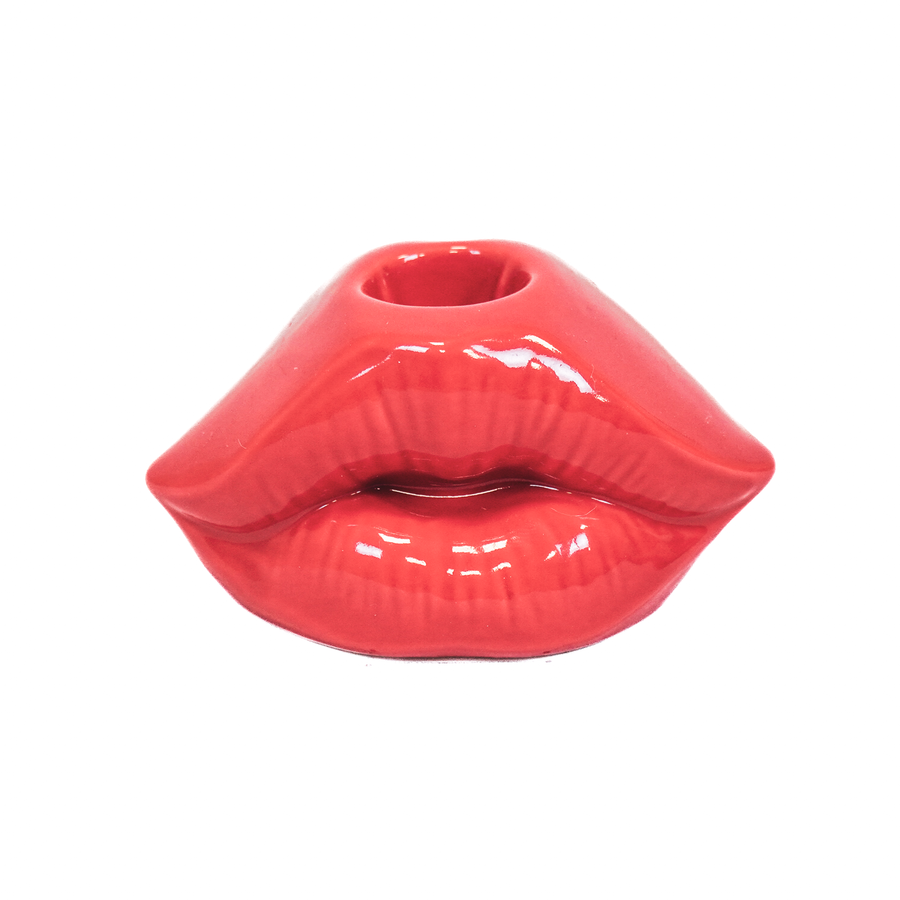 Kandelaar - Lip - Keramiek - Rood - 10,5x6,5x5,5cm