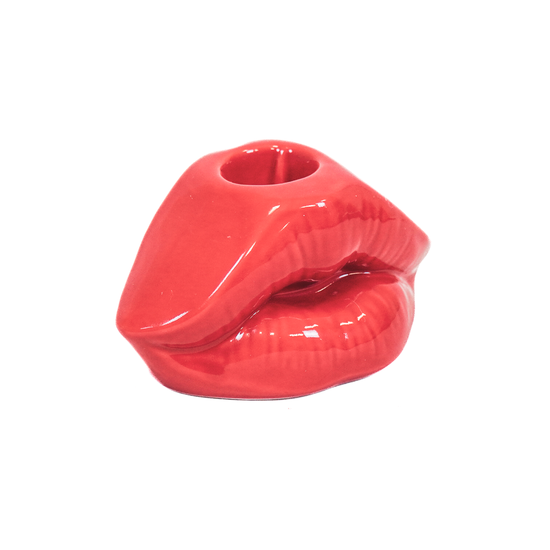 Kandelaar - Lip - Keramiek - Rood - 10,5x6,5x5,5cm