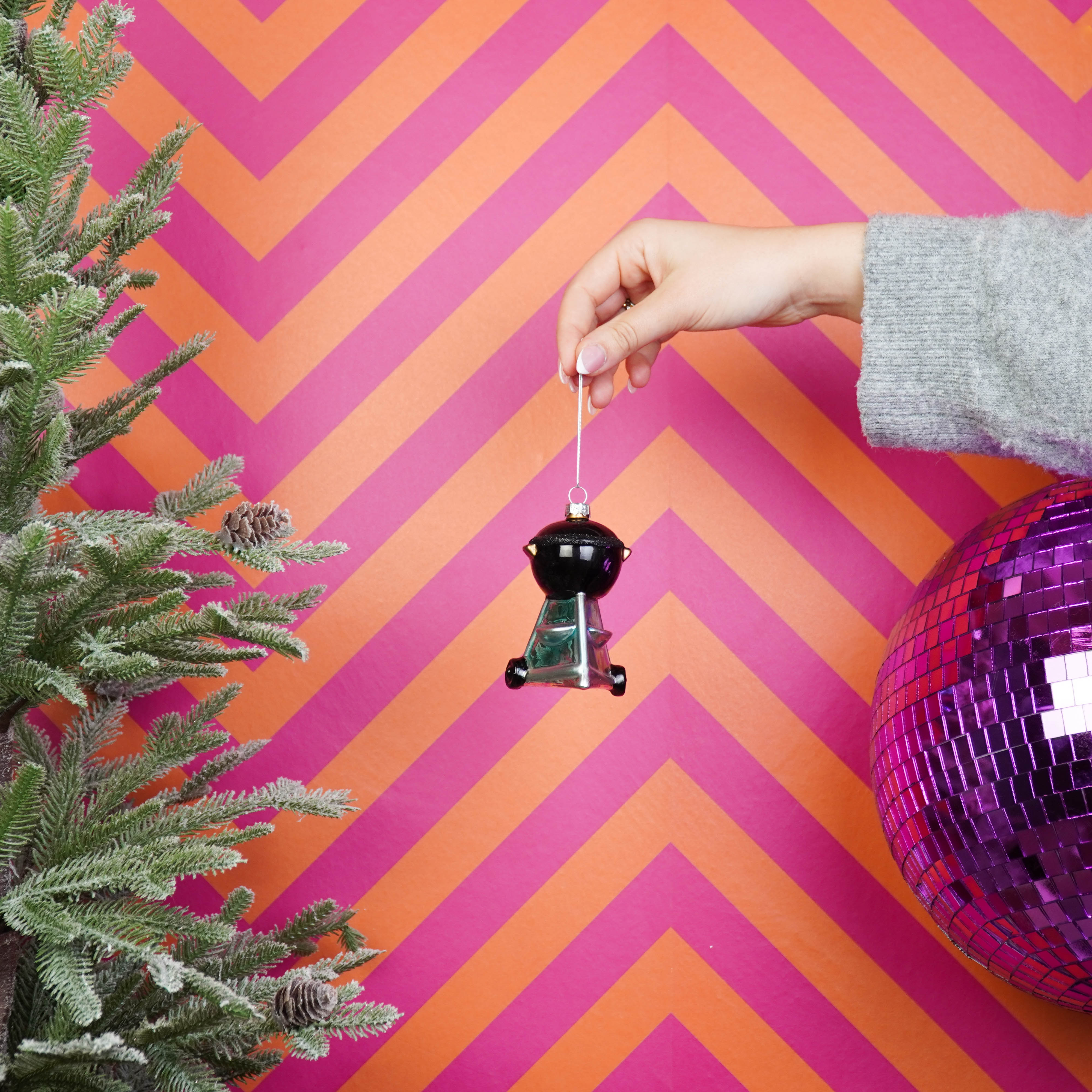 Kerstversiering - Kersthanger - Barbecue - Glas - Zwart - 5x5x9,5cm