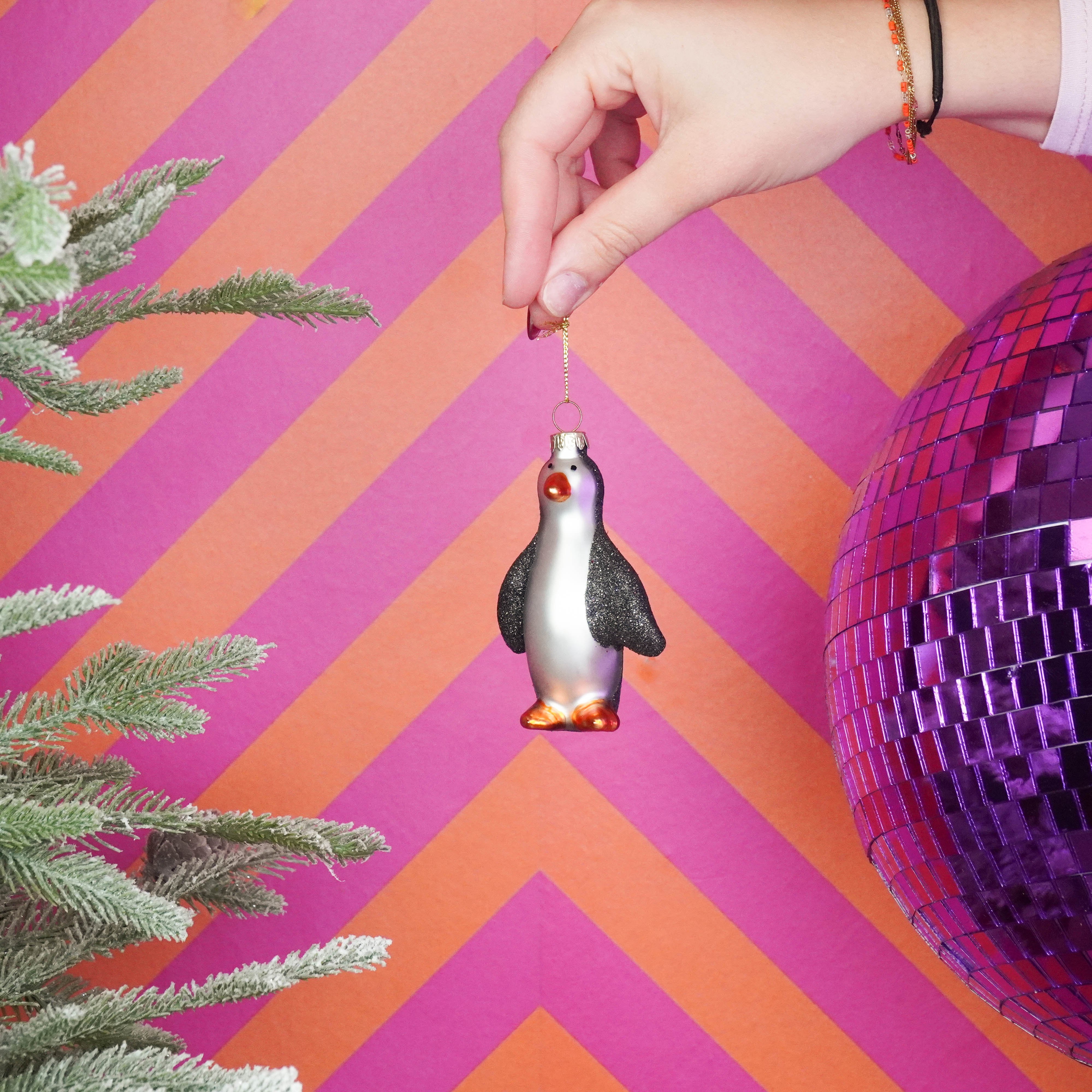 Kerstversiering - Kersthanger - Penguin - Glas - Zwart/Wit - 6x3,5x10cm