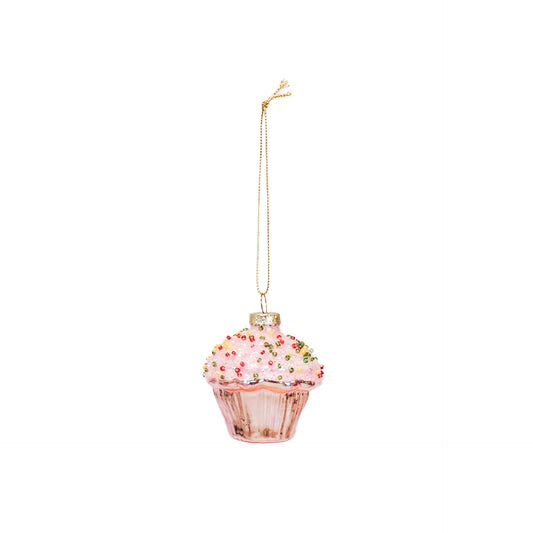 Kersthanger - Cupcake - Glas - Roze - 6x6,5cm