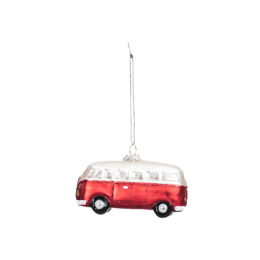 Kersthanger - Bus - Glas - Rood - 10,5x4,5x6cm