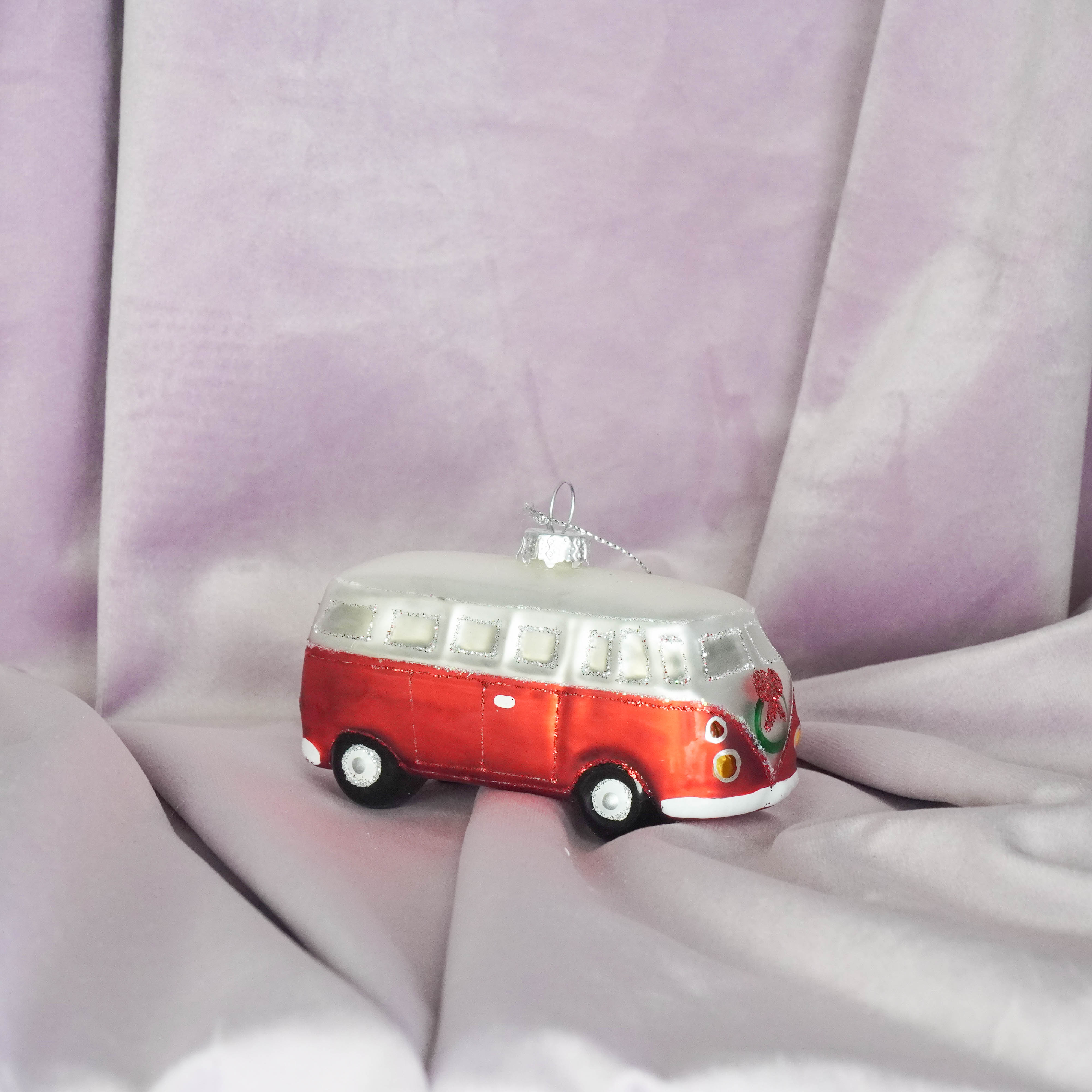 Kerstversiering - Kersthanger - Bus - Glas - Rood - 10,5x4,5x6cm