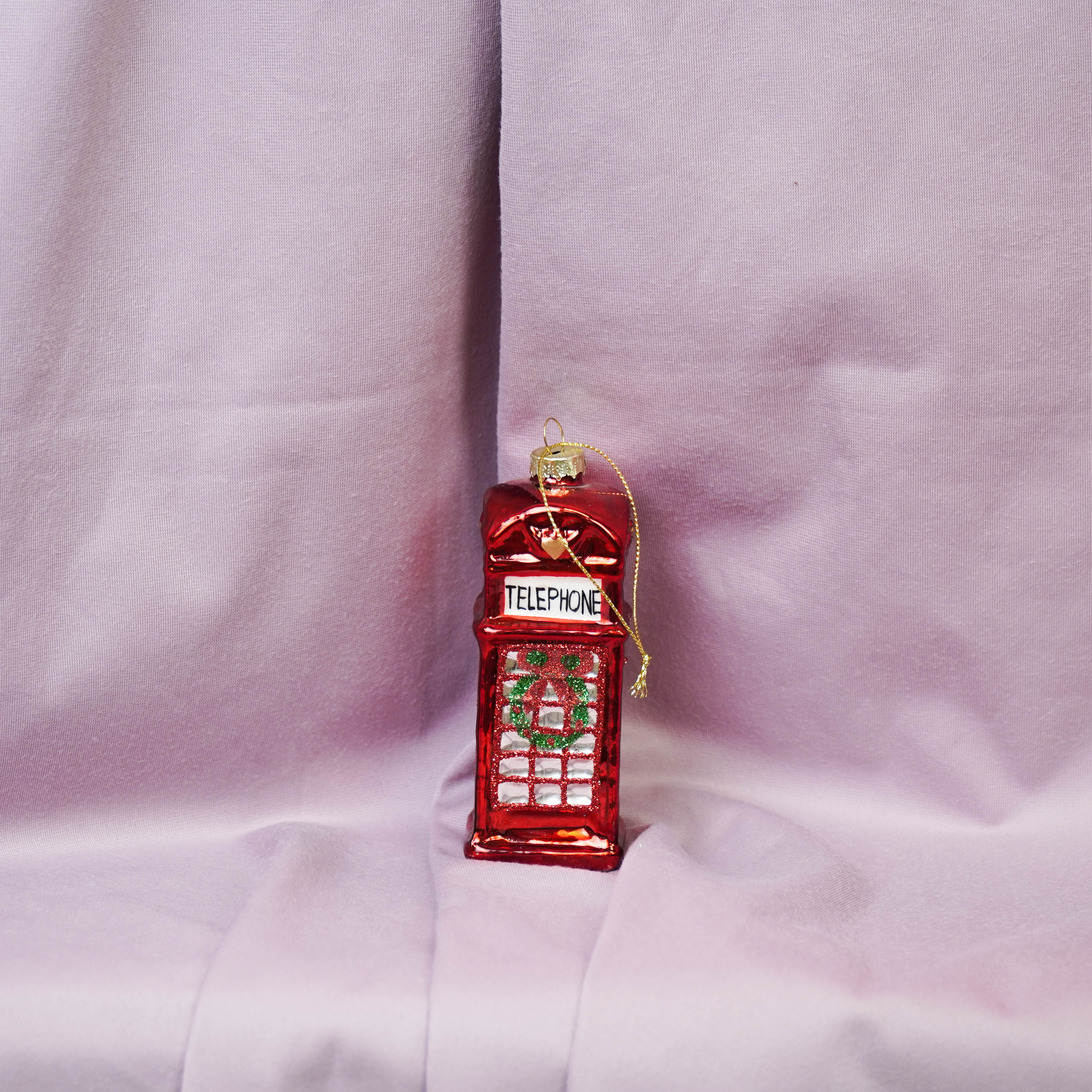 Kerstversiering - Kersthanger - Telefooncel - Glas - Rood - 4,5x4,5x12cm