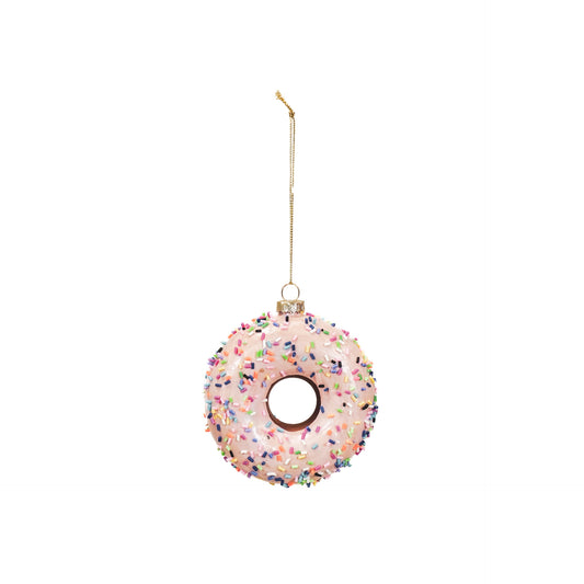 Kersthanger - Donut - Glas - Roze - 9,5x3,5cm