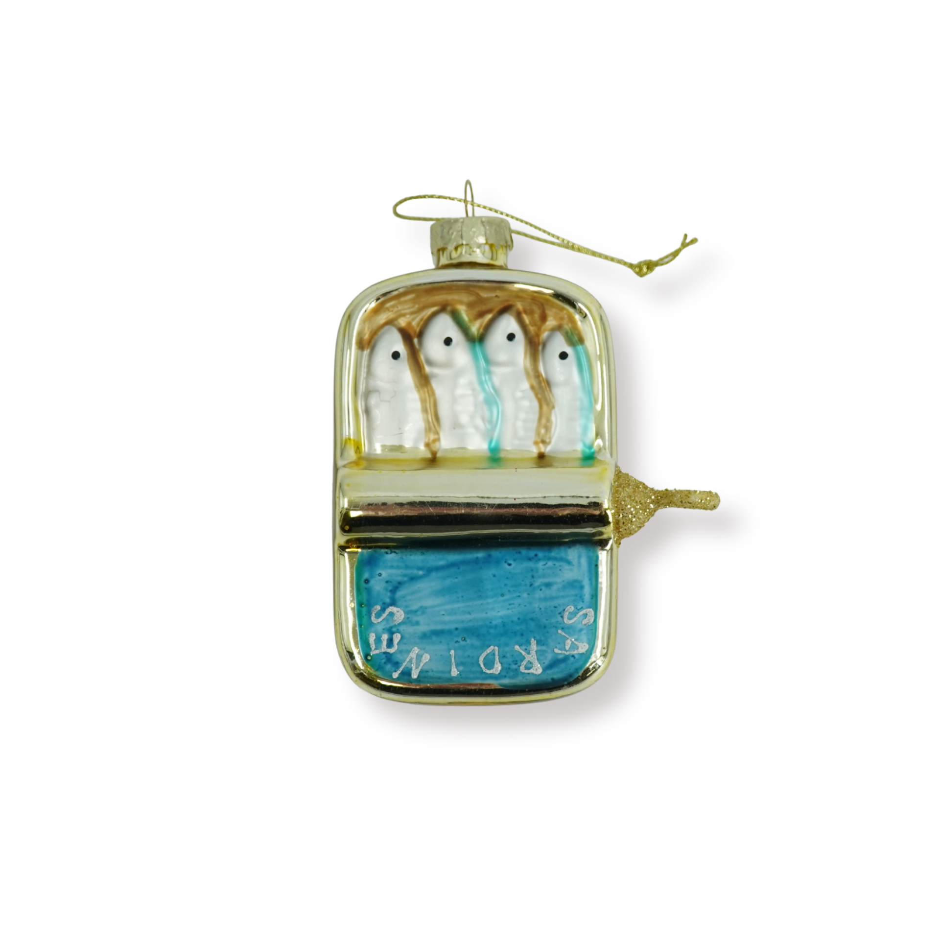 Kerstversiering - Kersthanger - Sardines - Glas - Goud/Blauw- 8x3,5x10cm