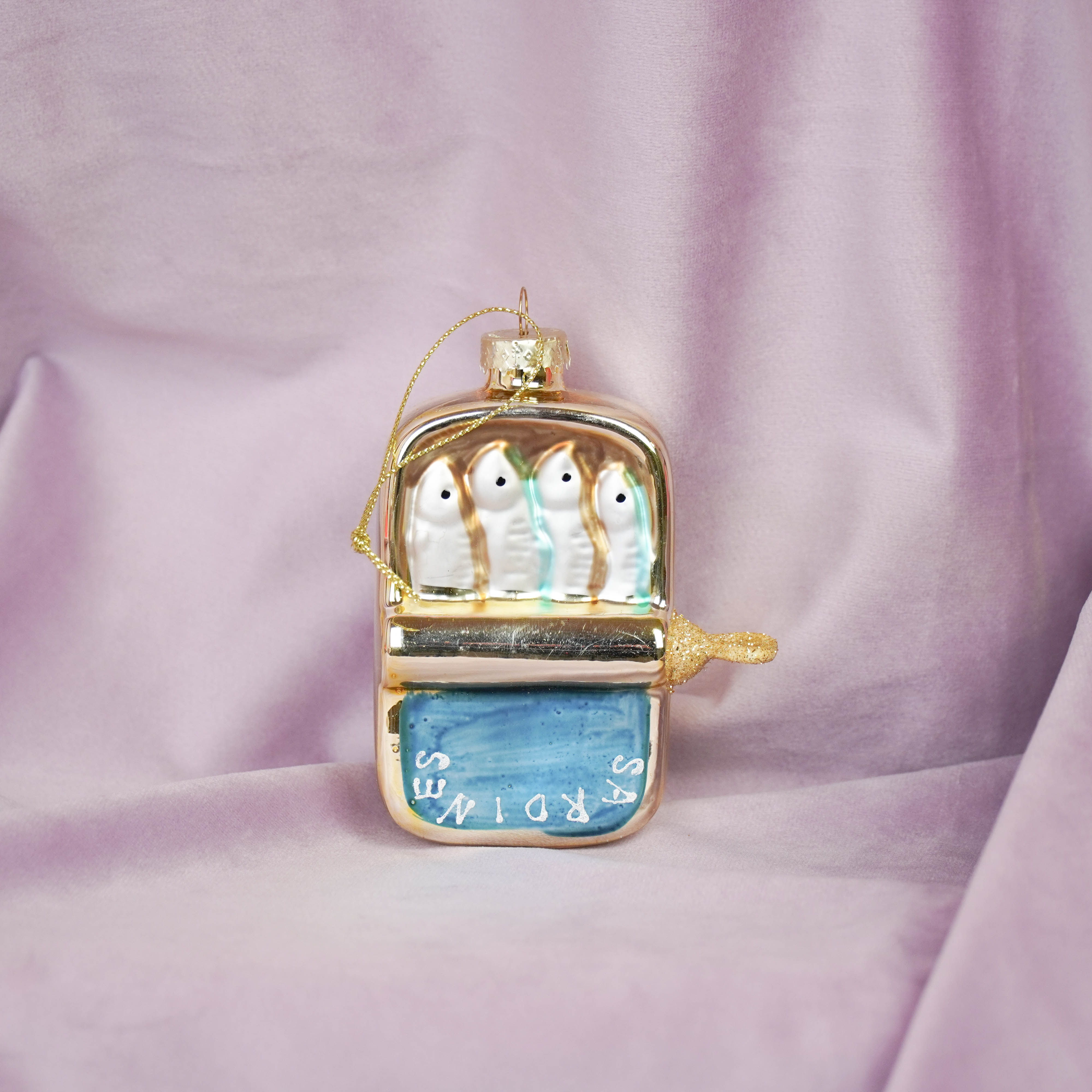 Kerstversiering - Kersthanger - Sardines - Glas - Goud/Blauw- 8x3,5x10cm