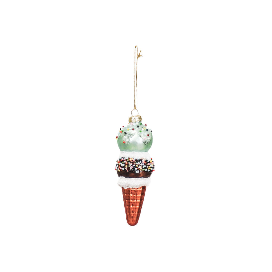 Kerstversiering - Kersthanger - Ijsje - Glas - Blauw/Bruin - 5x14cm