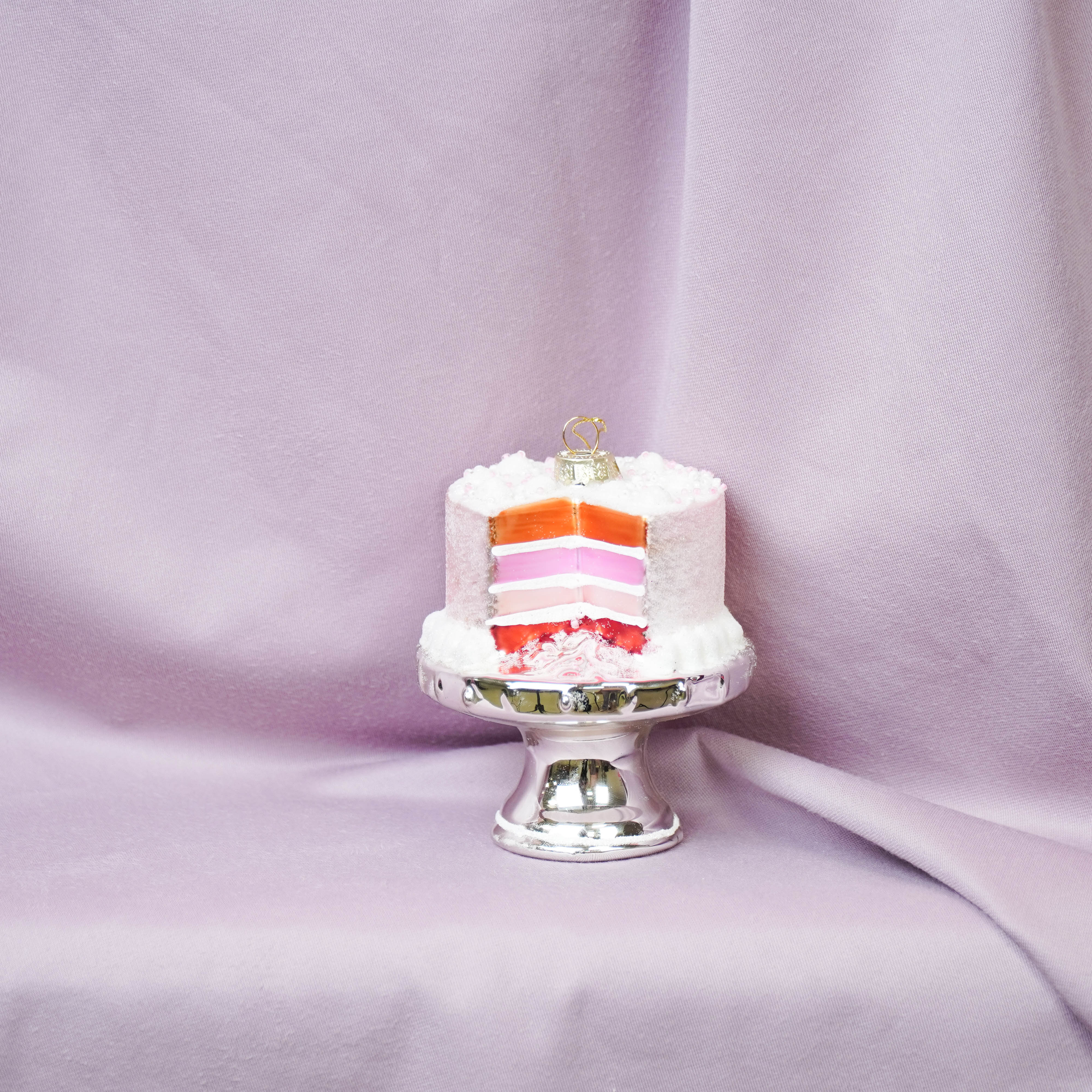 Kerstversiering - Kersthanger - Taart - Glas - Roze - 9x11cm