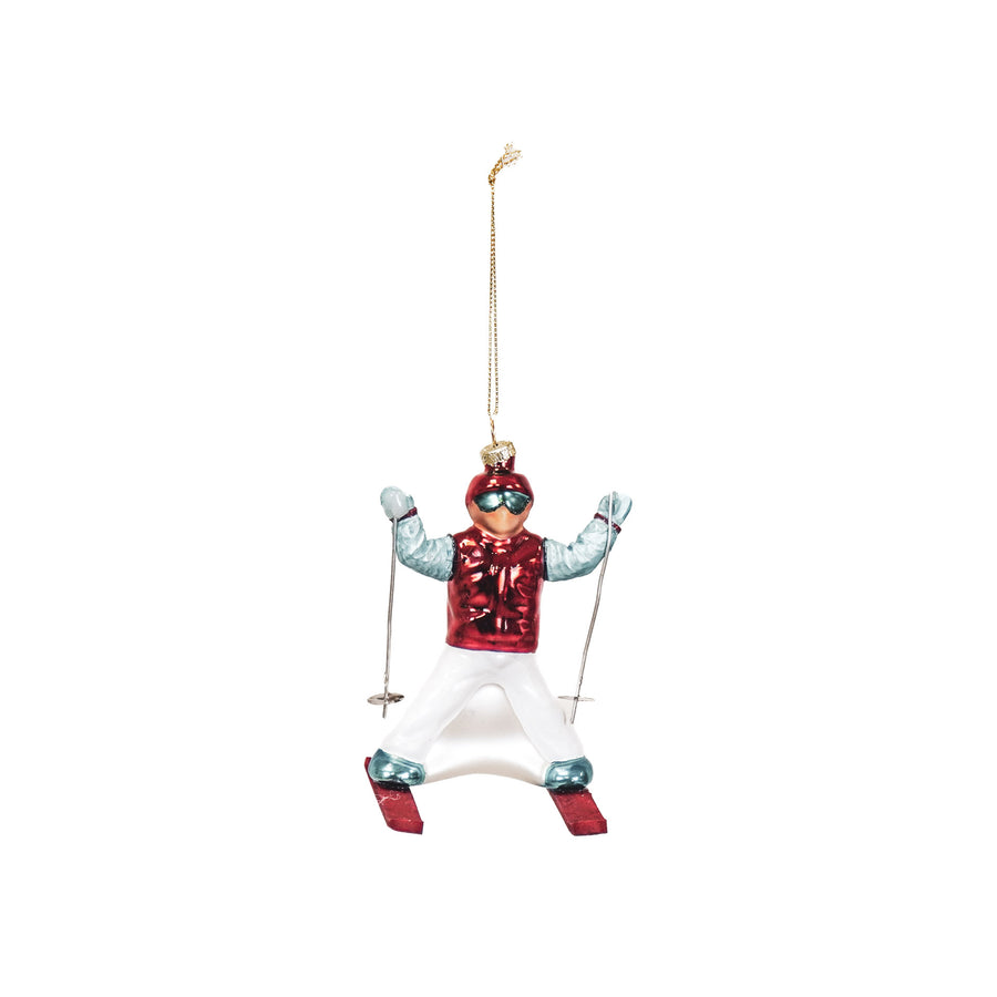 Kerstversiering - Kersthanger - Skier - Glas - Rood/Blauw - 8x8x12cm