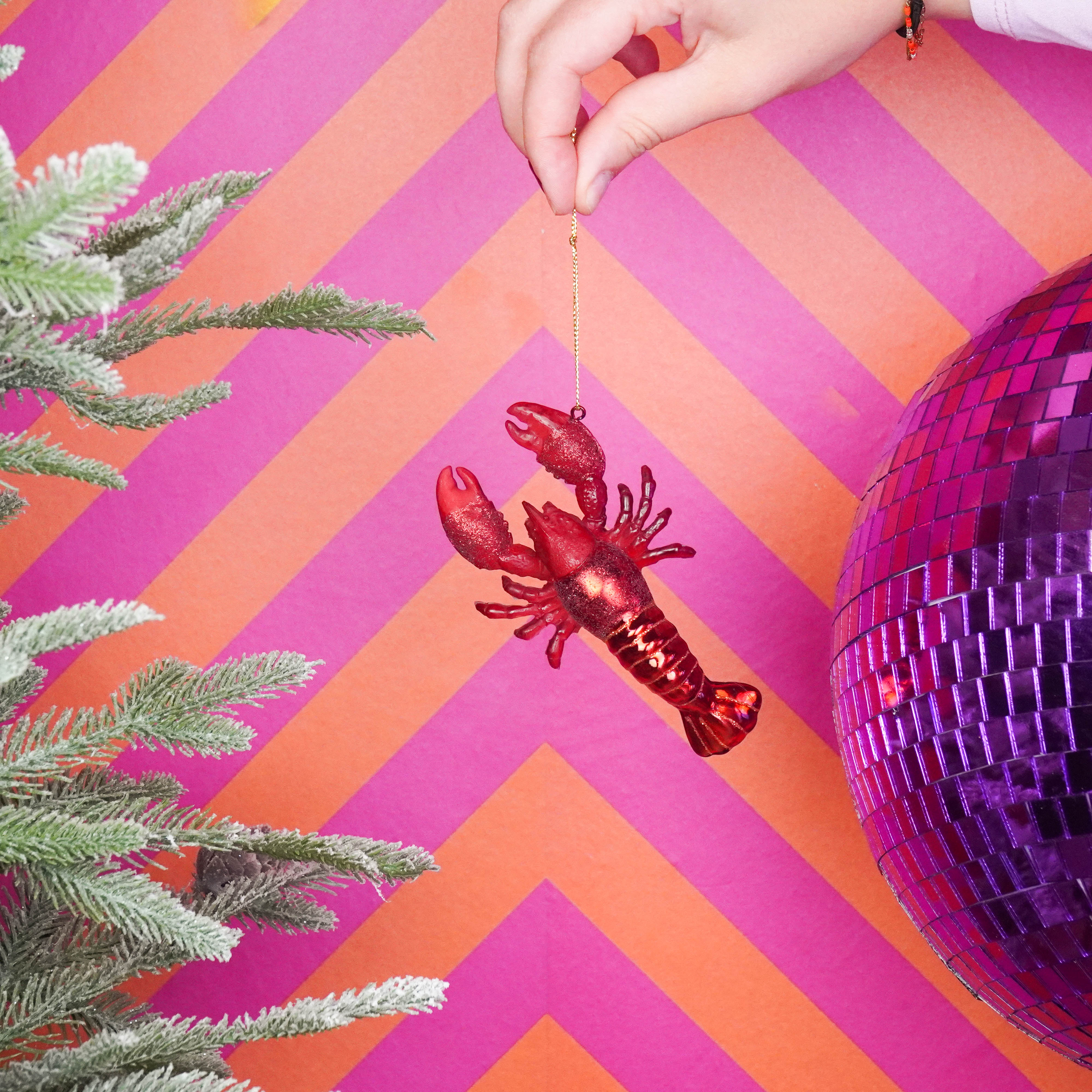 Kerstversiering - Kersthanger - Kreeft - Glas - Rood - 7,5x2,5x13cm