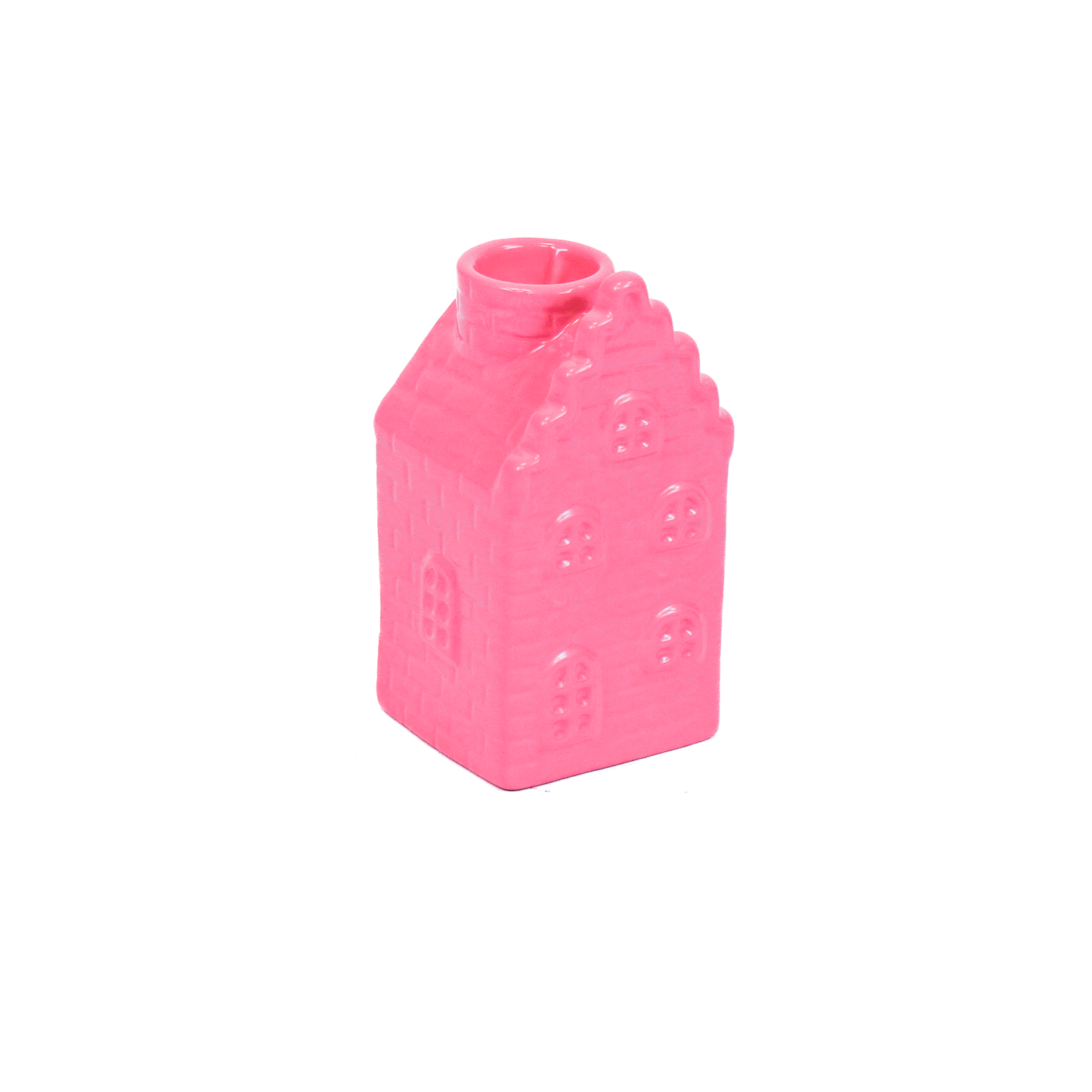 Kandelaar - Huis - Keramiek - Neon Roze - 6x6x11cm