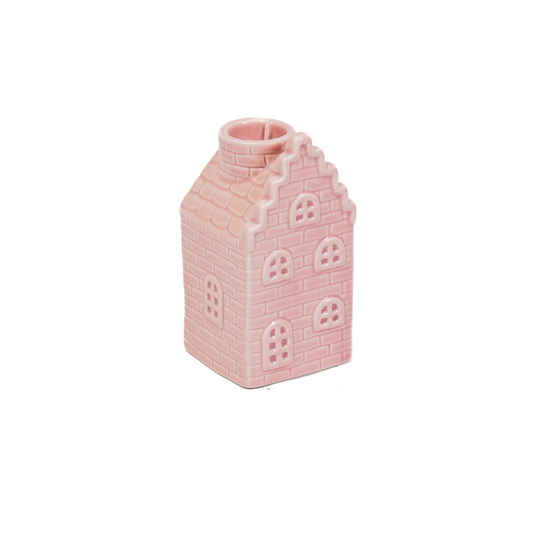 Kandelaar - Huis - Keramiek - Licht Roze - 6x6x11cm