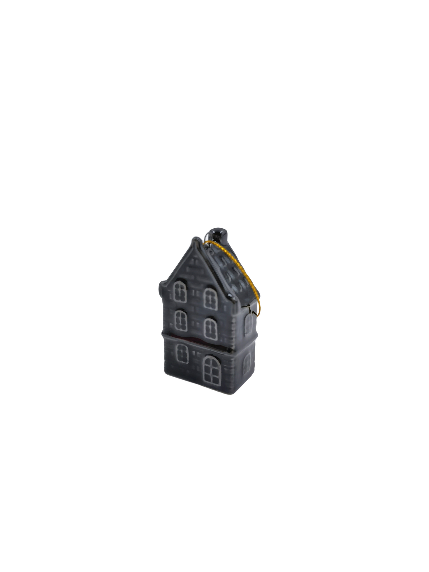 Kersthanger - Huis - Keramiek - Zwart - 3,5x2x6,5cm