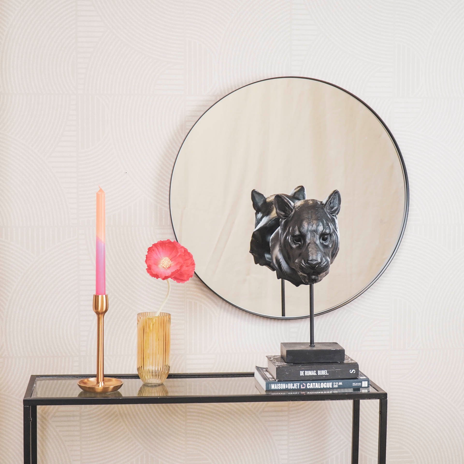 Spiegel - Rond - Metaal - Zwart - 60x3x60cm