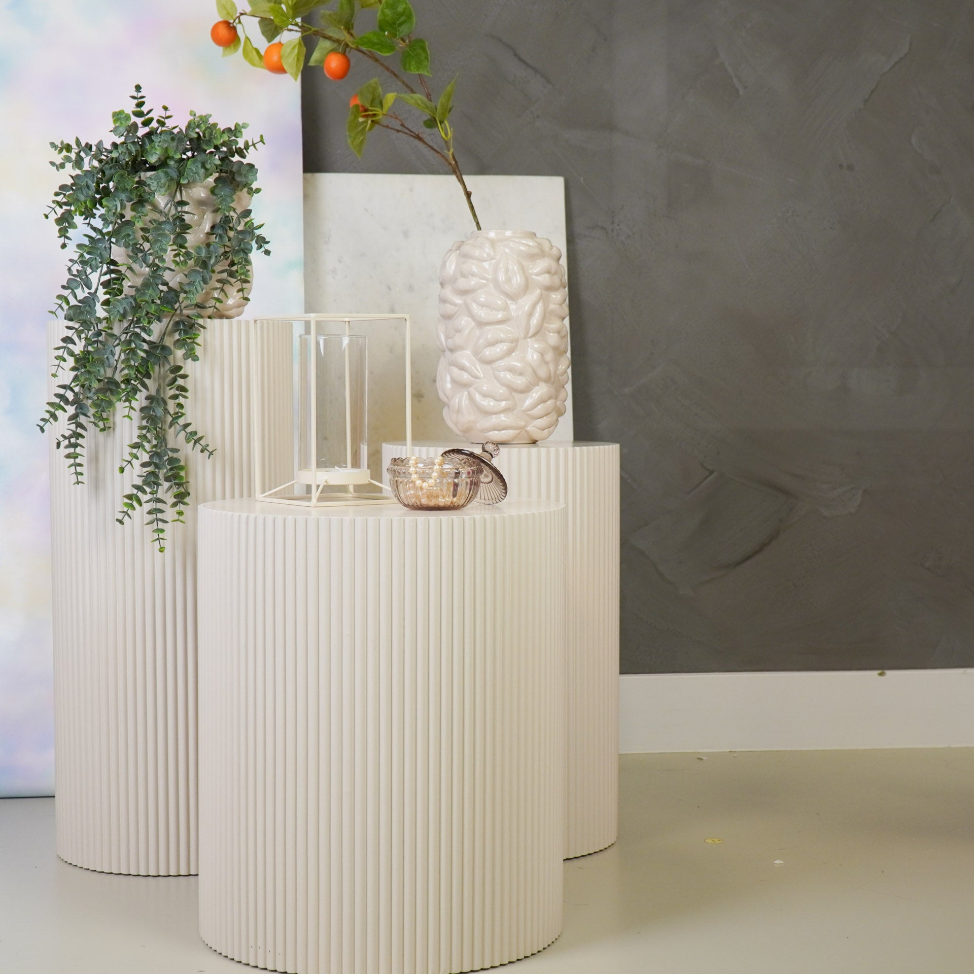 Bijzettafel /Pilaar- Cilinder- MDF - Zand - 30x30x65cm