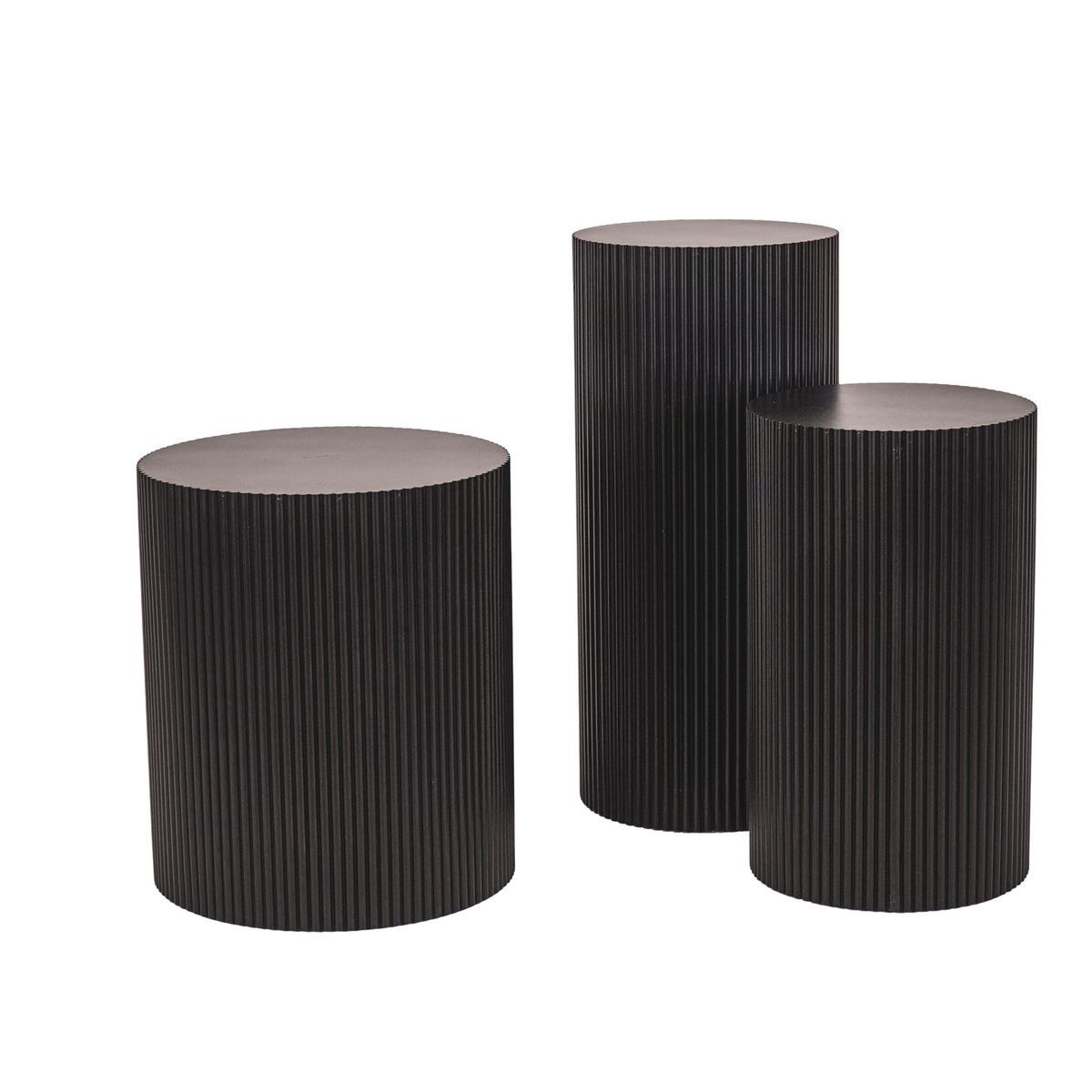 Bijzettafel Rond – Geribbelde Cilinder – MDF – Zwart – 30x54cm