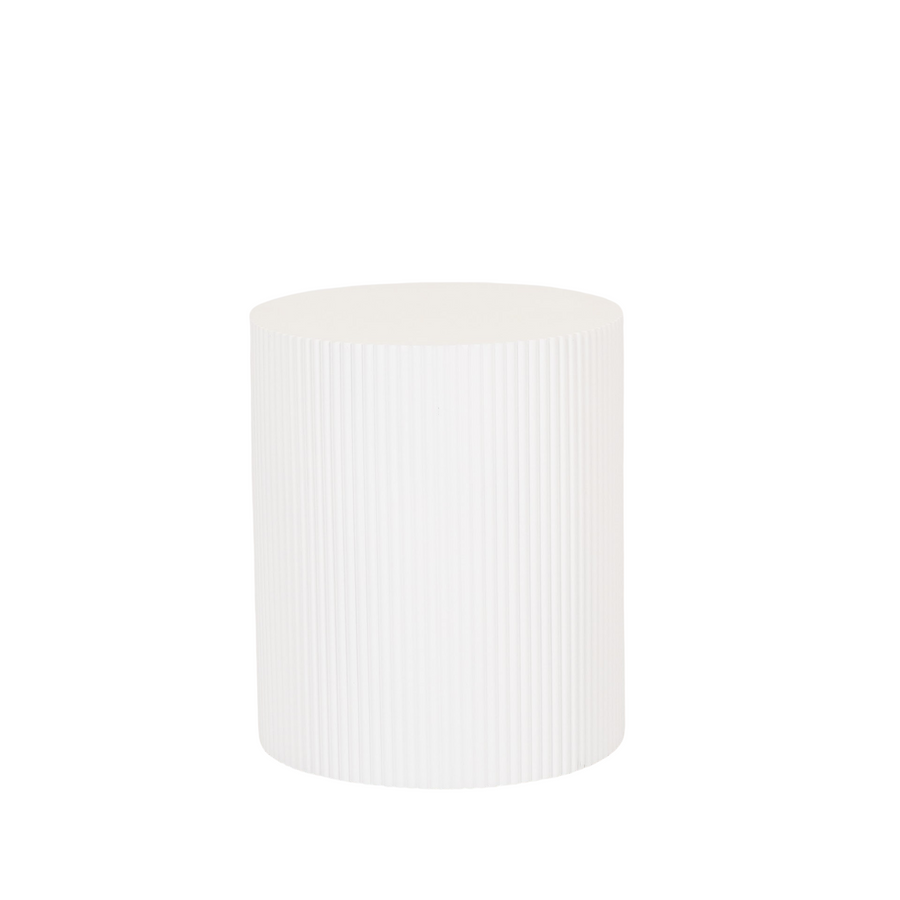Bijzettafel Rond – Geribbelde Cilinder – MDF – Wit– 39x45cm