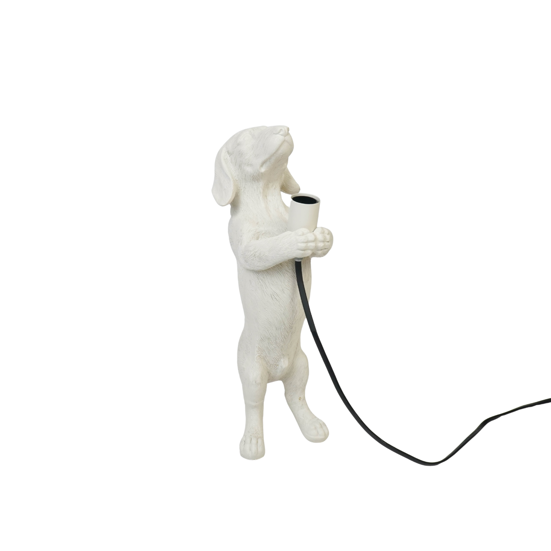 Lampen - Teckel Tafellamp - Polyresin - Crème Wit - E14 - 10x15x38cm