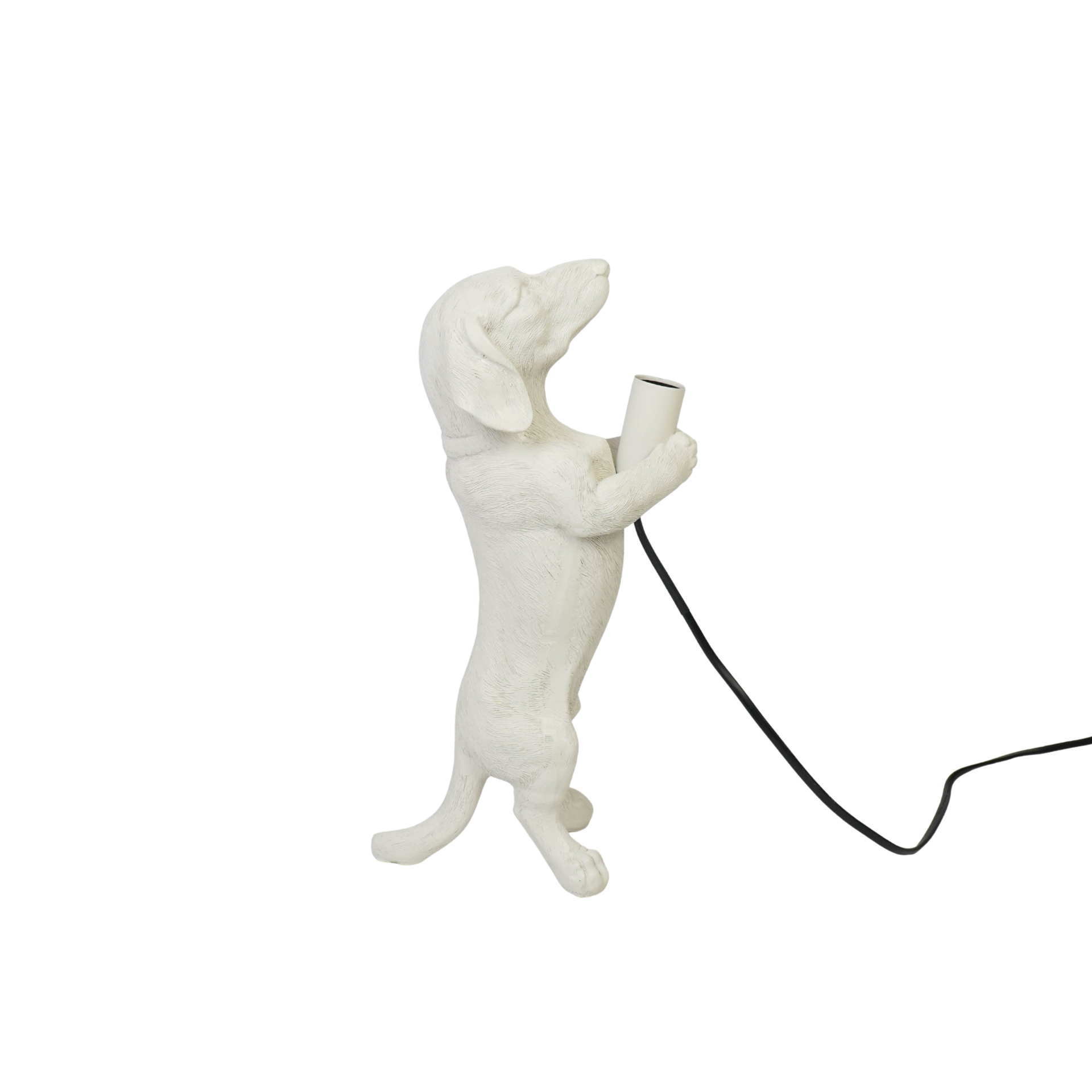 Lampen - Teckel Tafellamp - Polyresin - Crème Wit - E14 - 10x15x38cm