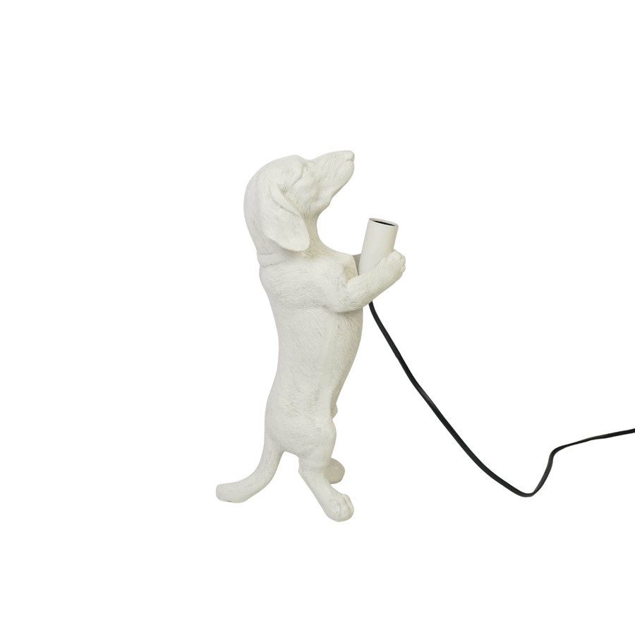 Lampen - Teckel Tafellamp - Polyresin - Crème Wit - E14 - 10x15x38cm