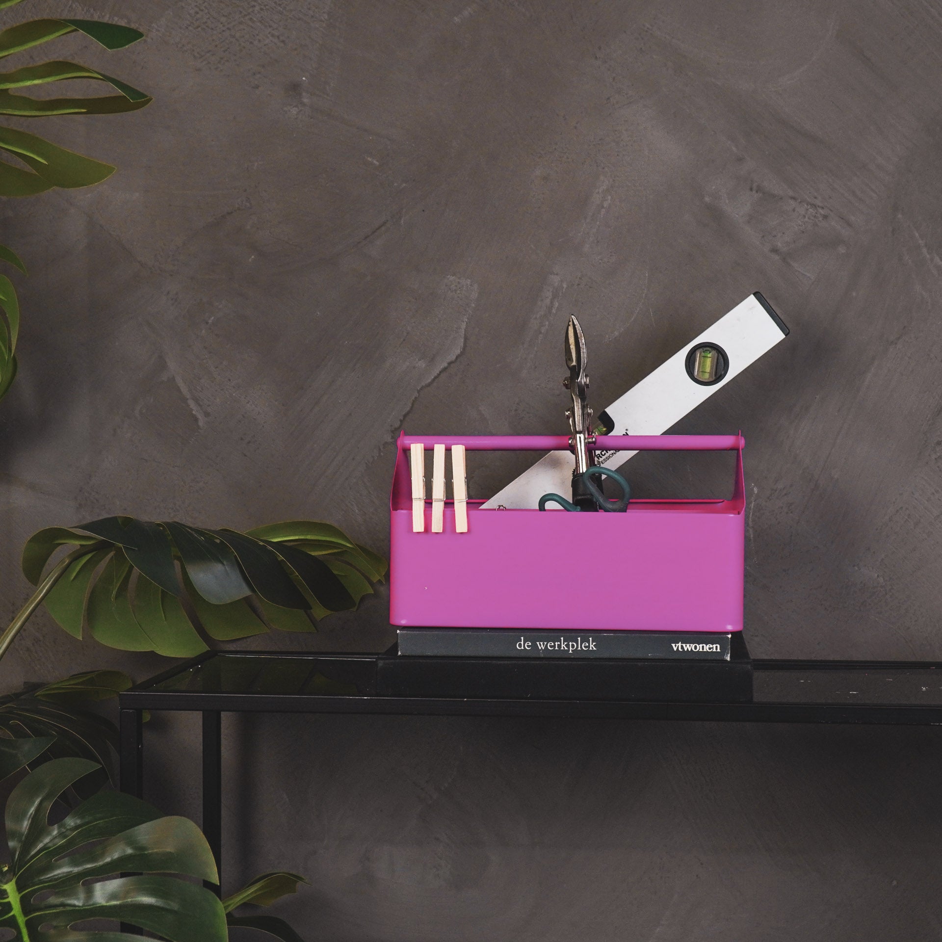 Metalen Bak met Vakken  - Organizer - Metaal - Roze - 30x17x17cm
