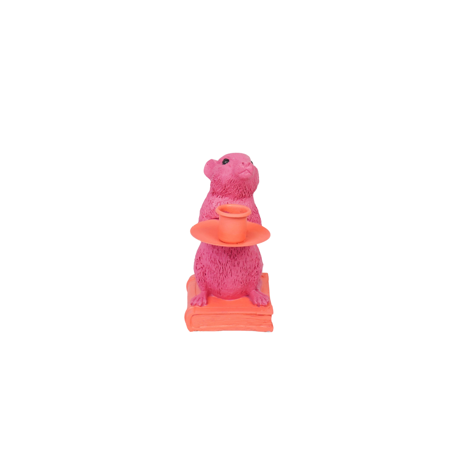 Kaarshouder - Muis Kandelaar - Polyresin - Roze/ Rood - 8x10x17cm