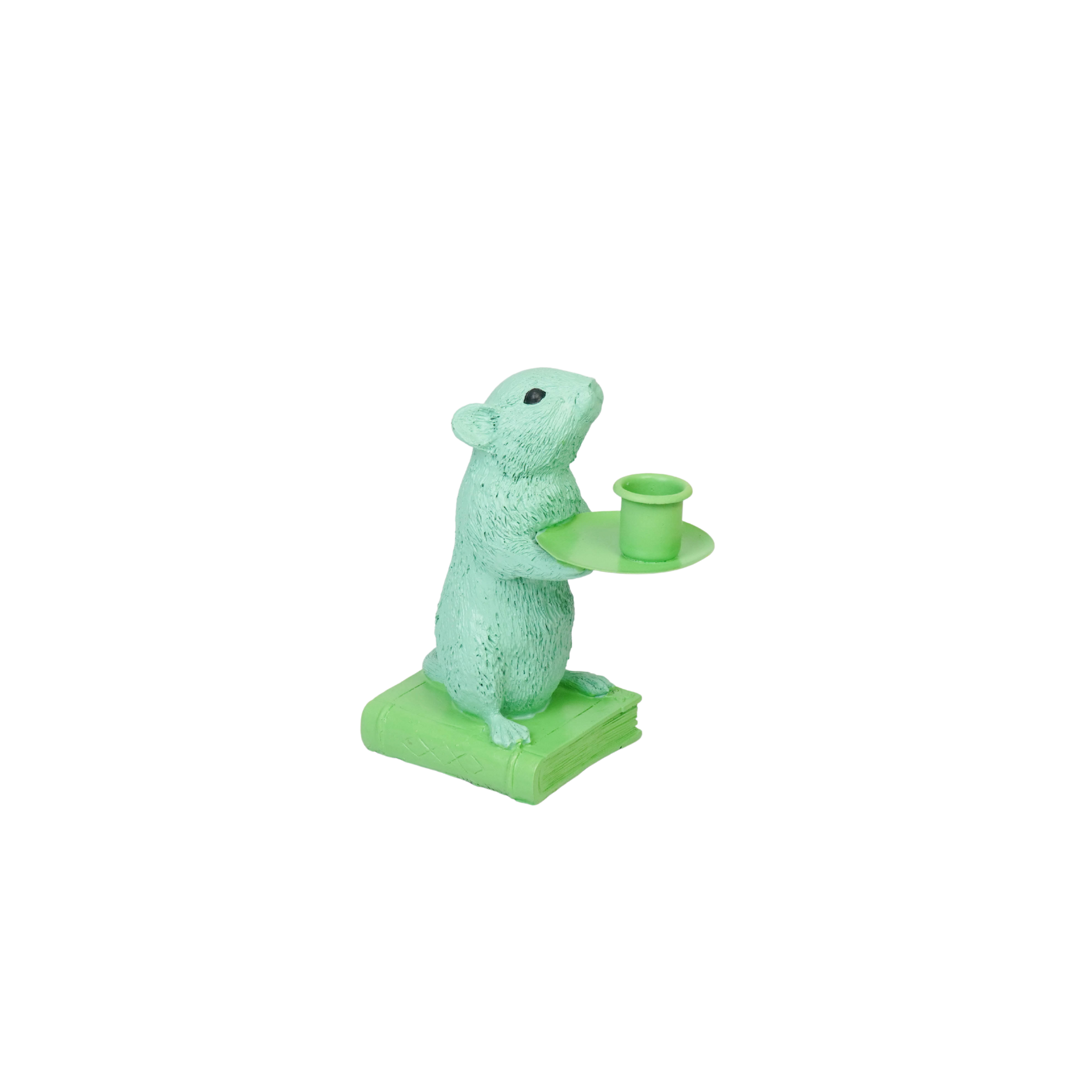Kaarshouder - Muis Kandelaar - Polyresin - Mint/ Groen - 8x10x17cm