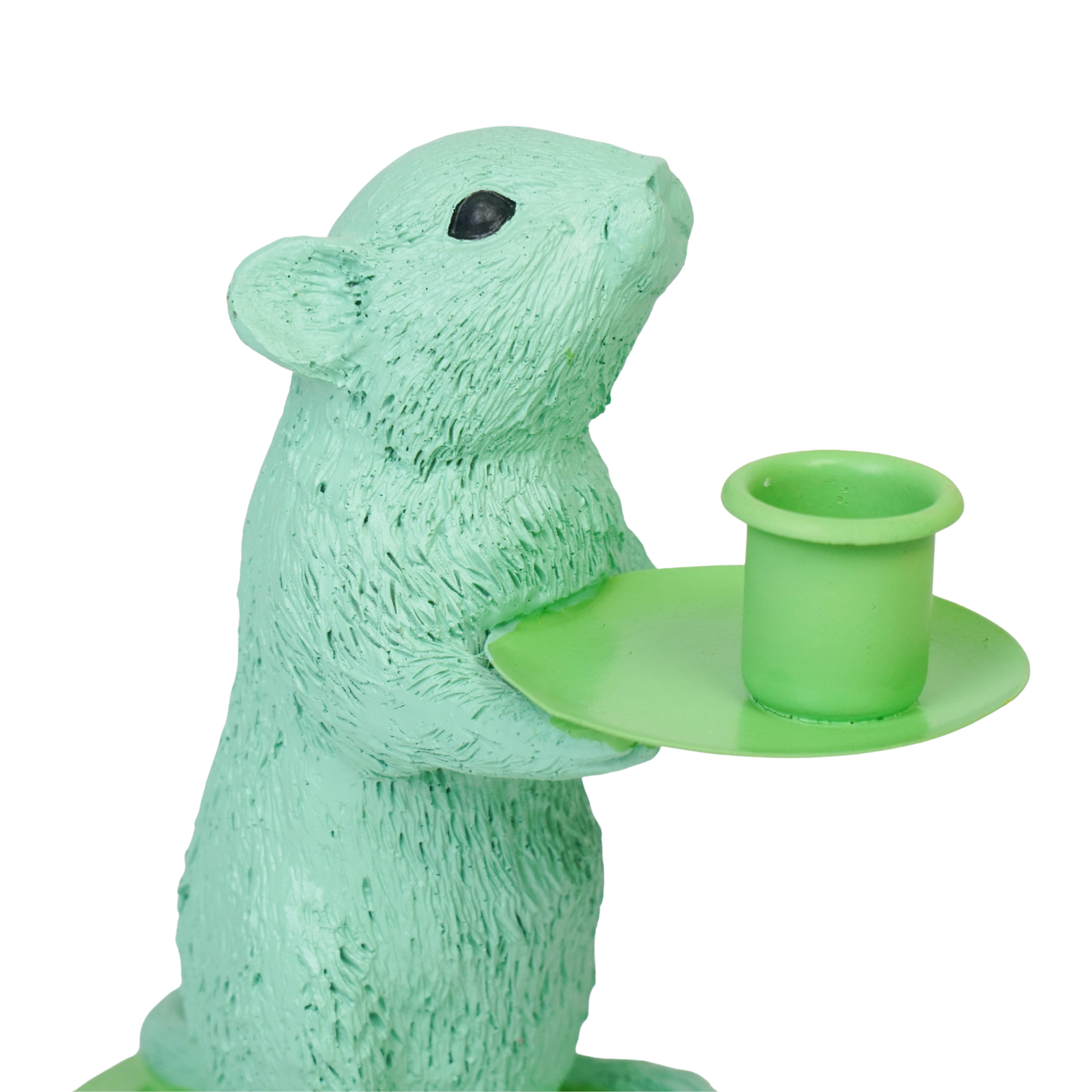 Kaarshouder - Muis Kandelaar - Polyresin - Mint/ Groen - 8x10x17cm