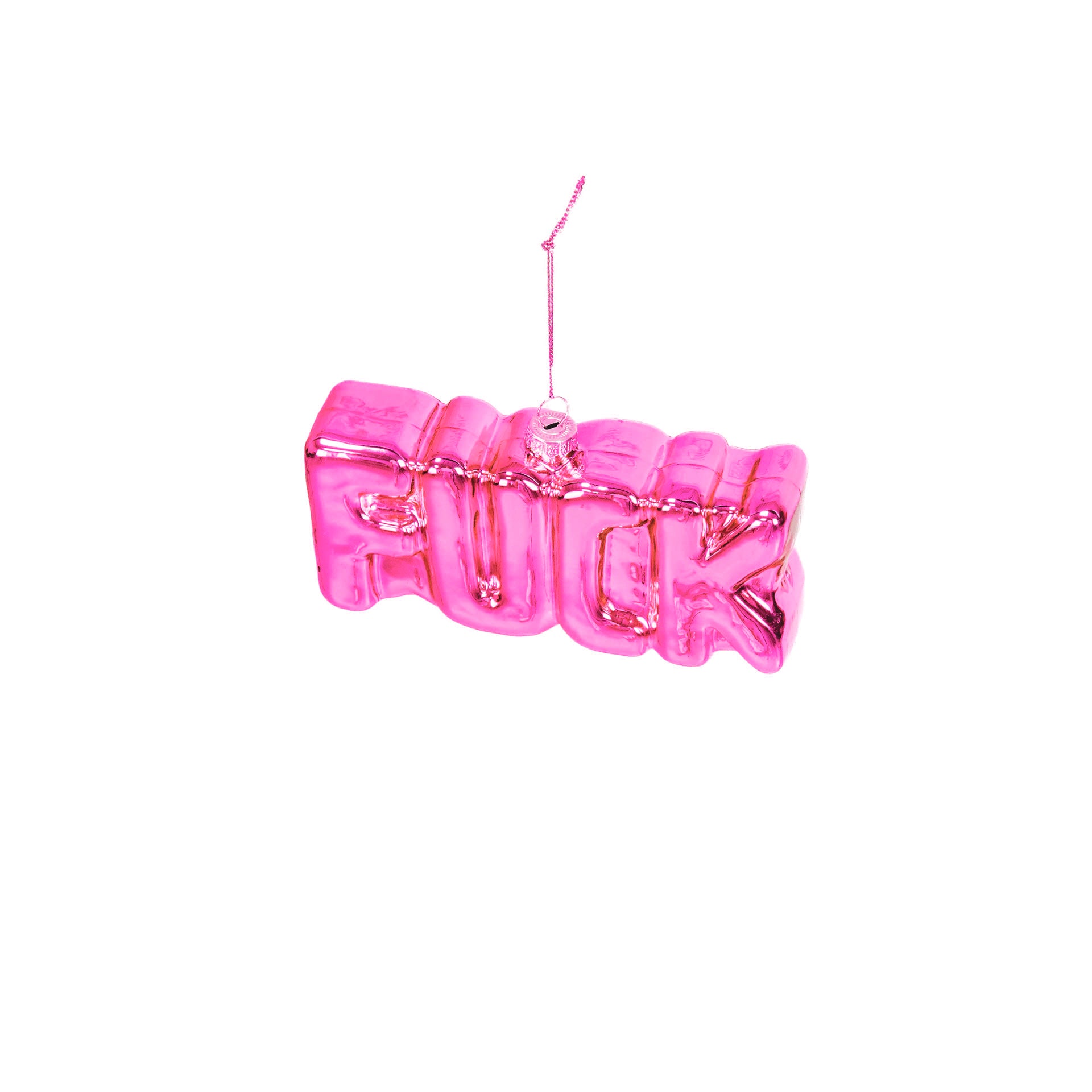 Kerstversiering - Kersthanger - FUCK - Glas - Roze - 14,5x3,5x7,5cm