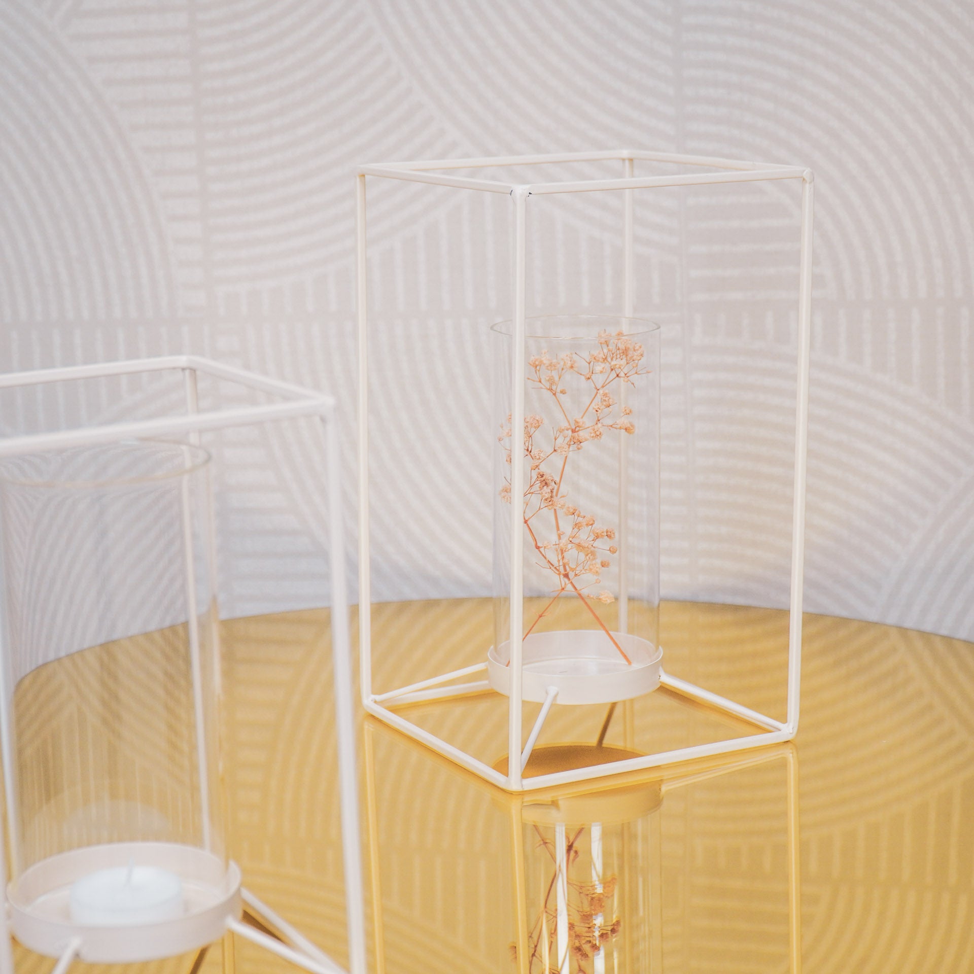 Kaarshouder- Windlicht -Metaal/Glas - Zand - 12,5x12,5x20cm