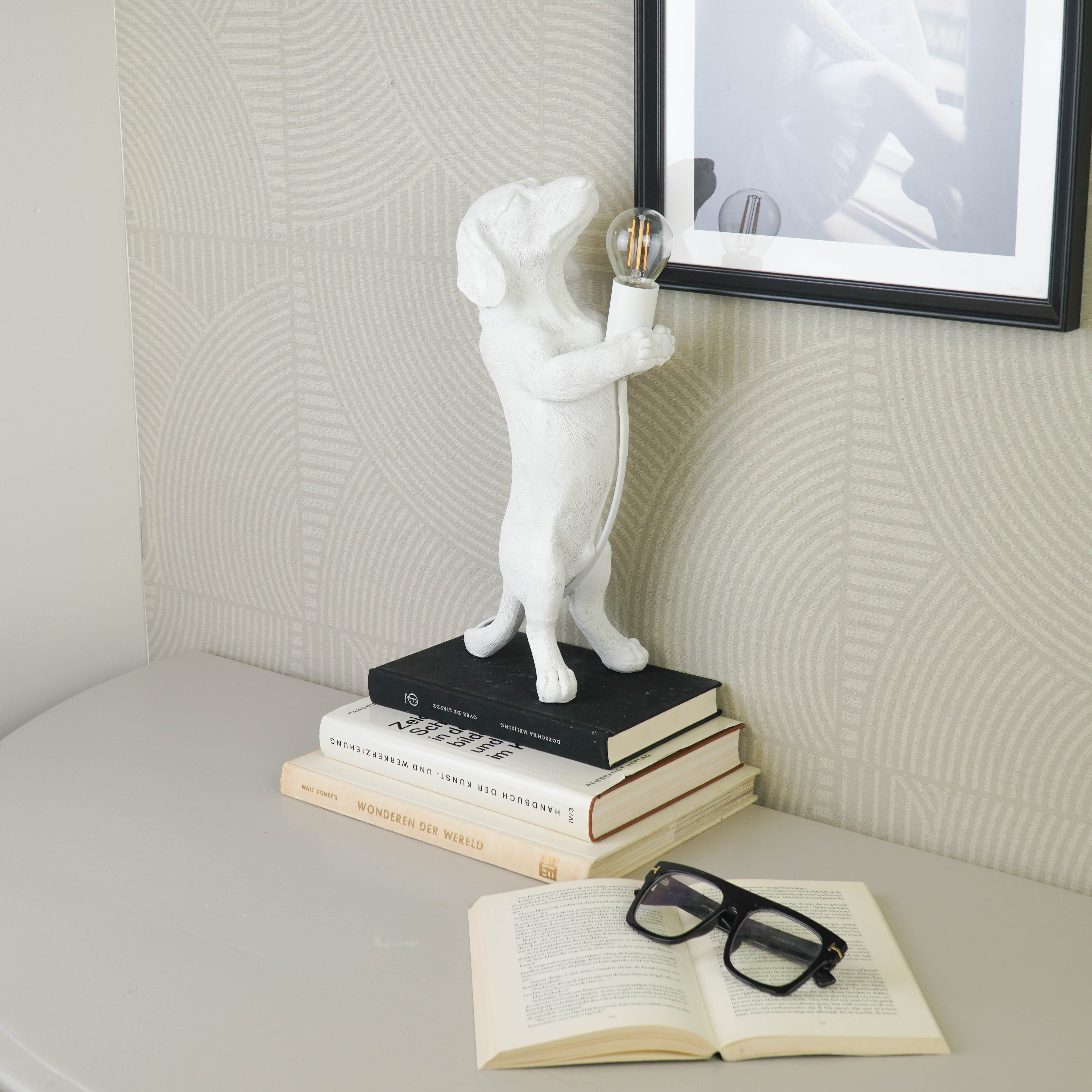 Lampen - Teckel Tafellamp - Polyresin - Wit - E14 - 10x15x38cm