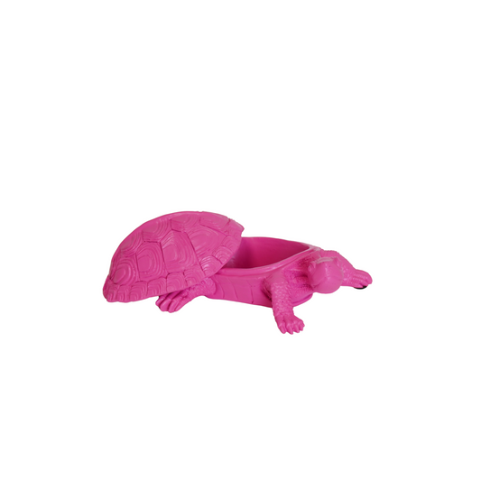 Ornament - Schildpad Box - Polyresin - Roze - 15.5x13.5x7.5cm