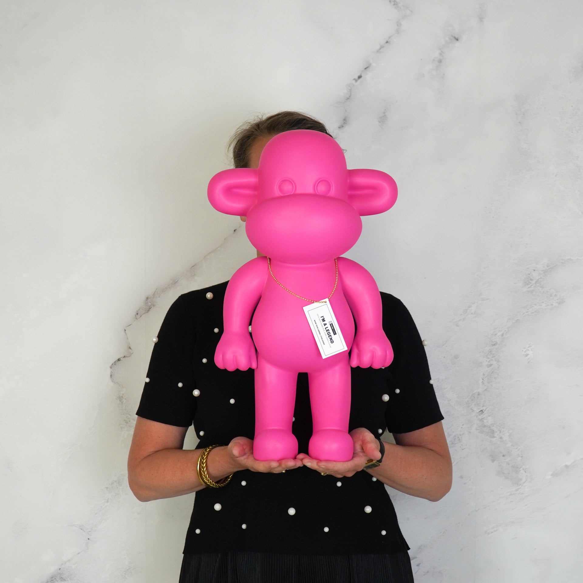 Ornament - Aap Beeld 'The Legend' - Polyresin - Roze - 33x21x50cm