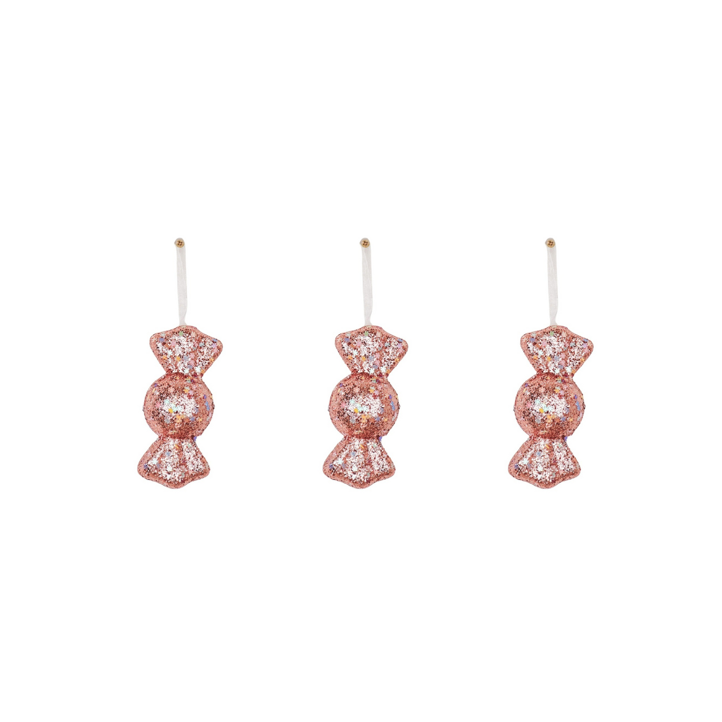 Kerst Hangers - 3 Toffee Snoepjes - Foam - Roze met Spikkels - S3-6x13cm