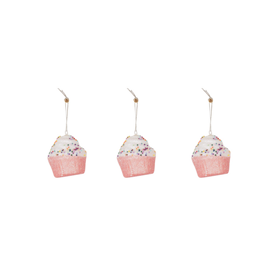 Kerst Hangers - 3 Cupcakes - Foam - Roze met Spikkels S3--6 cm