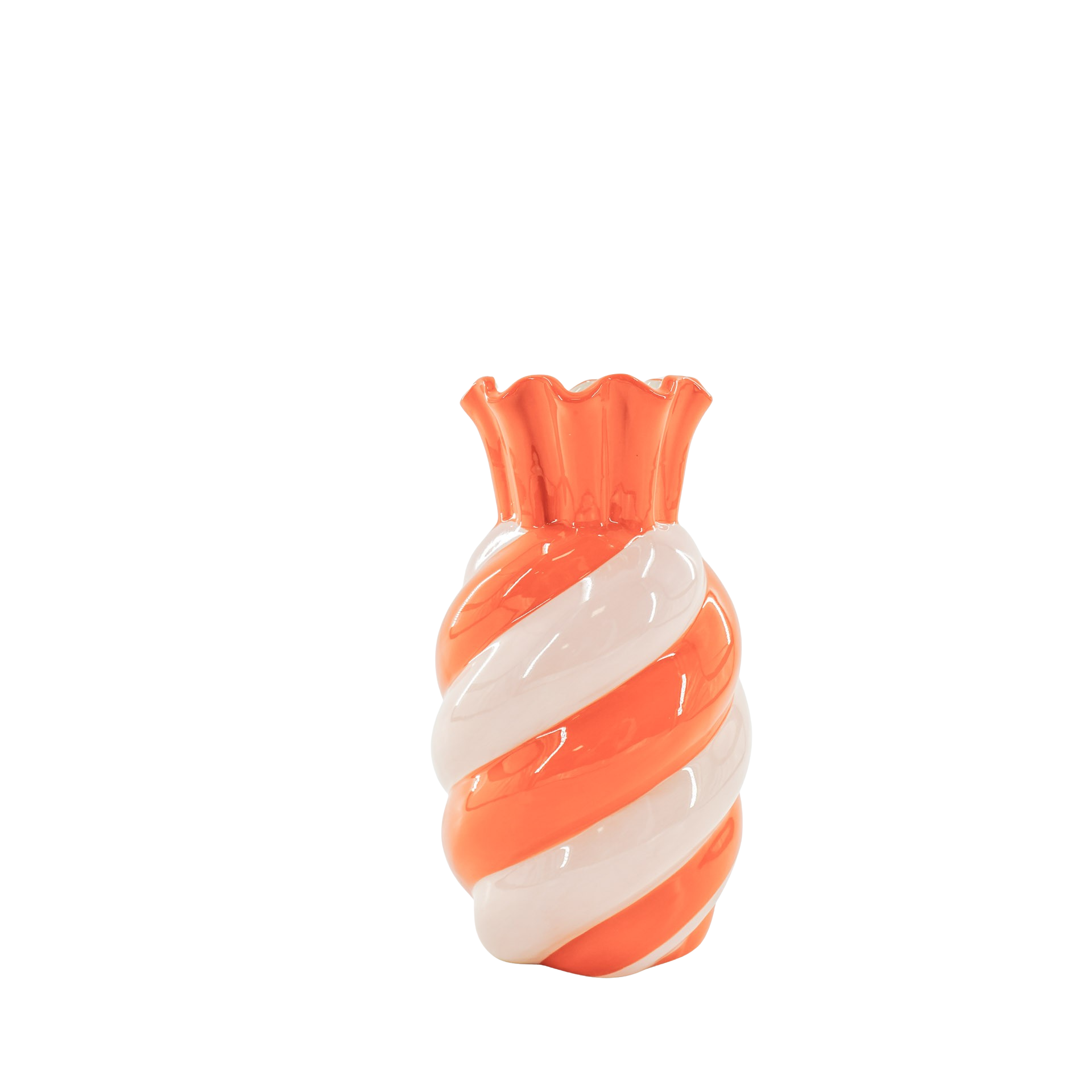 Vaas- Bloemen Vaas Swirl- Aardewerk- Roze/ Oranje- 13x13x23cm