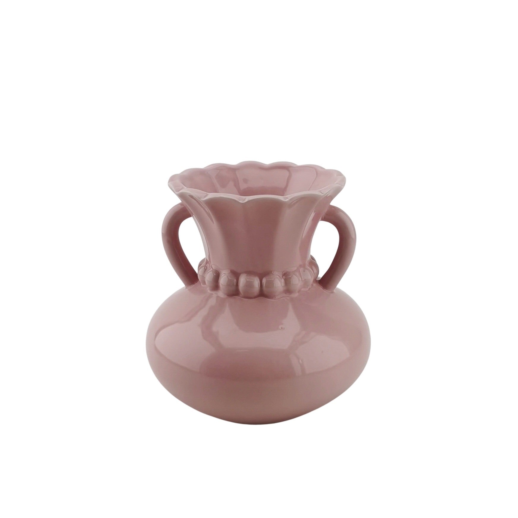 Vaas- Kruik Vaas met Parelhals- Dolomiet - Licht Roze- 14x14x15cm