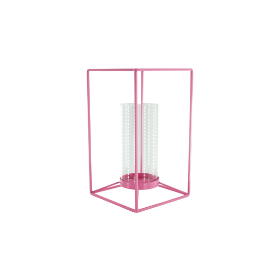 Windlicht - Metaal/Glas - Roze - 12,5x12,5x20cm