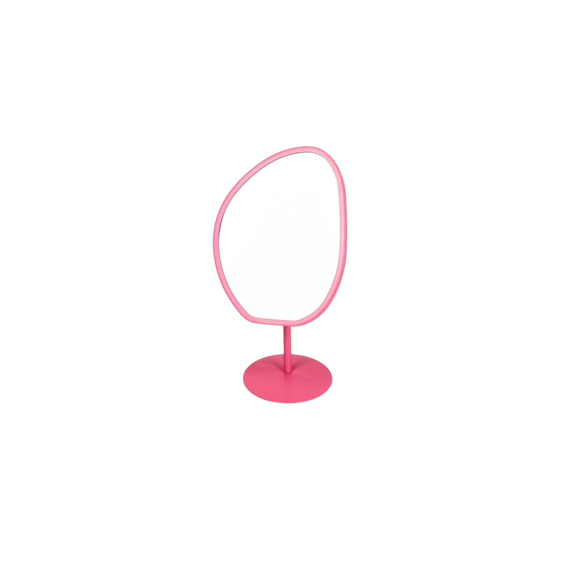 Spiegel - Make up Spiegel- Organisch Rond - Metaal - Roze - 16,5x12x31,5cm