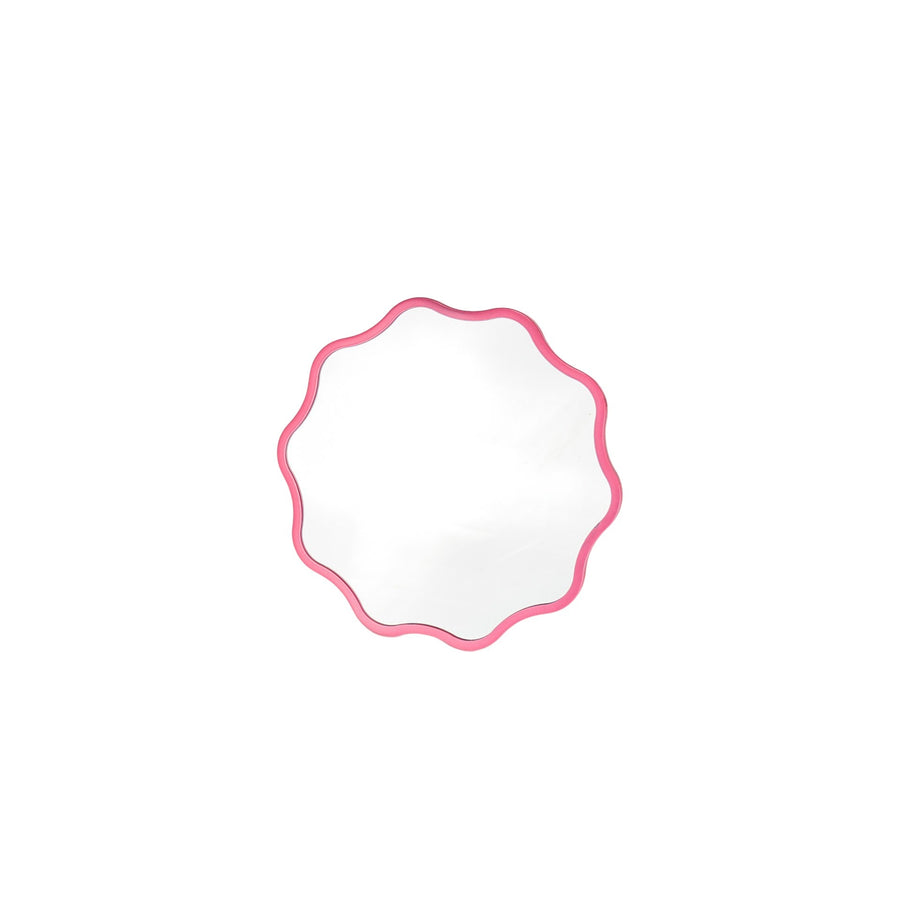 Housevitamin- Spiegel - Make up Spiegel- Golvend Rond - Metaal - Fluor Roze - 25x1x25cm