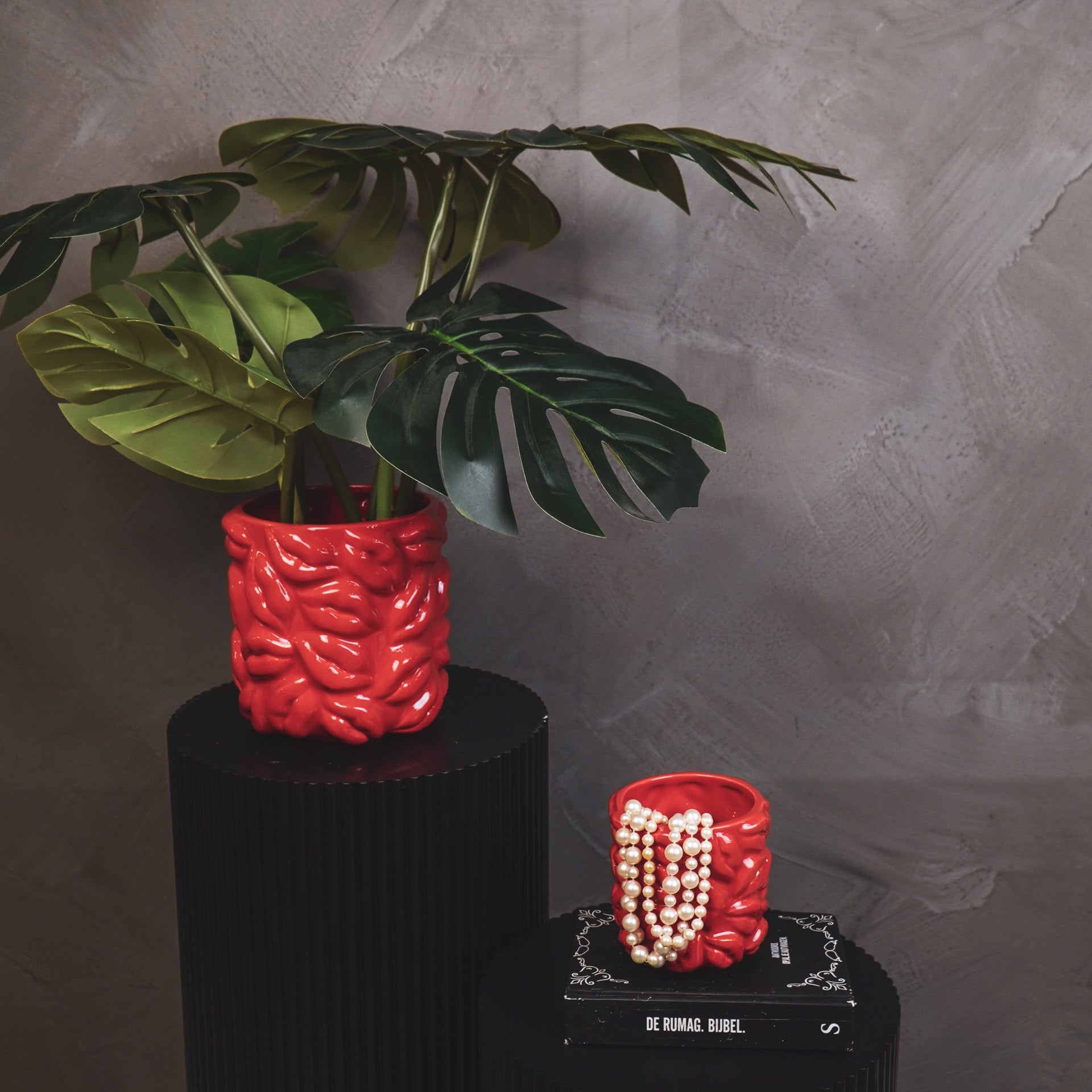 Pot - Planten Pot Lippen - Keramiek - Rood - 17,5x17,5x17,5cm