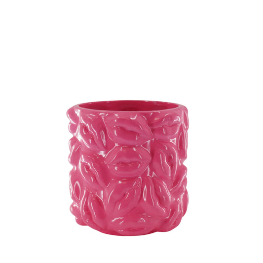 Pot - Planten Pot Lippen - Keramiek - Fluor Roze - 17,5x17,5x17,5cm