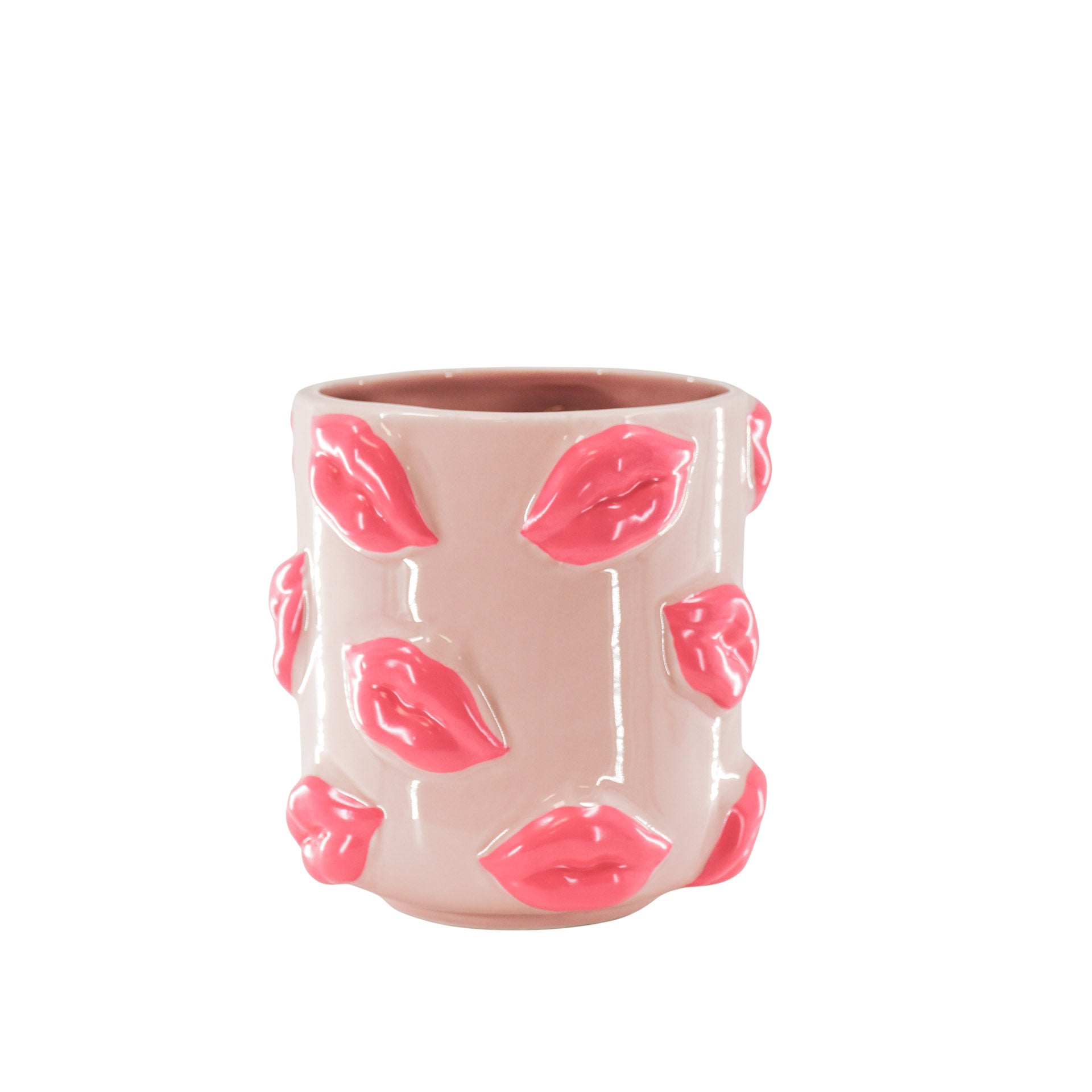 Pot - Planten Pot Lippen - Keramiek - Licht Roze/ Fluor Roze - 17,5x17,5x17,5cm