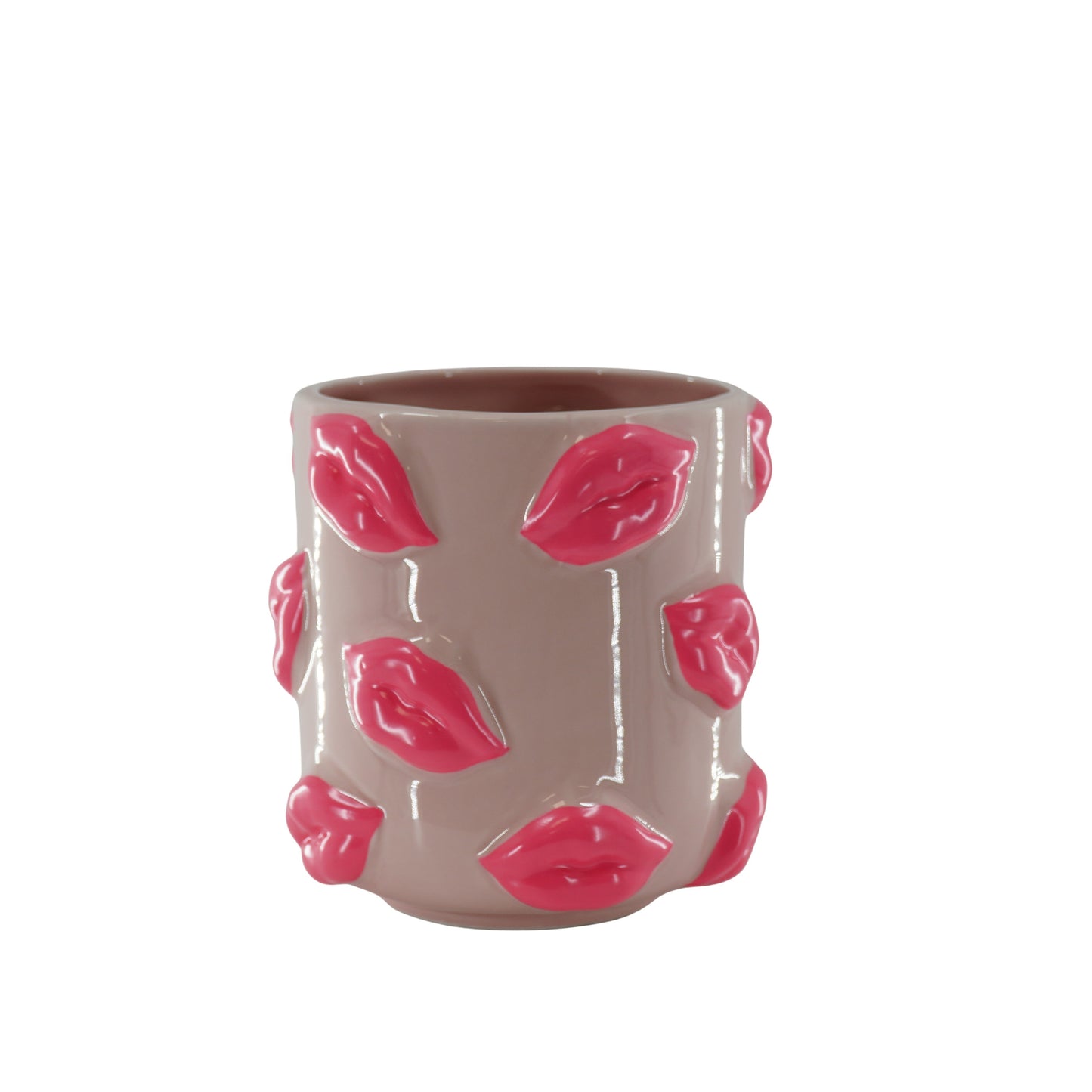 Pot - Planten Pot Lippen - Keramiek - Licht Roze/ Fluor Roze - 17,5x17,5x17,5cm