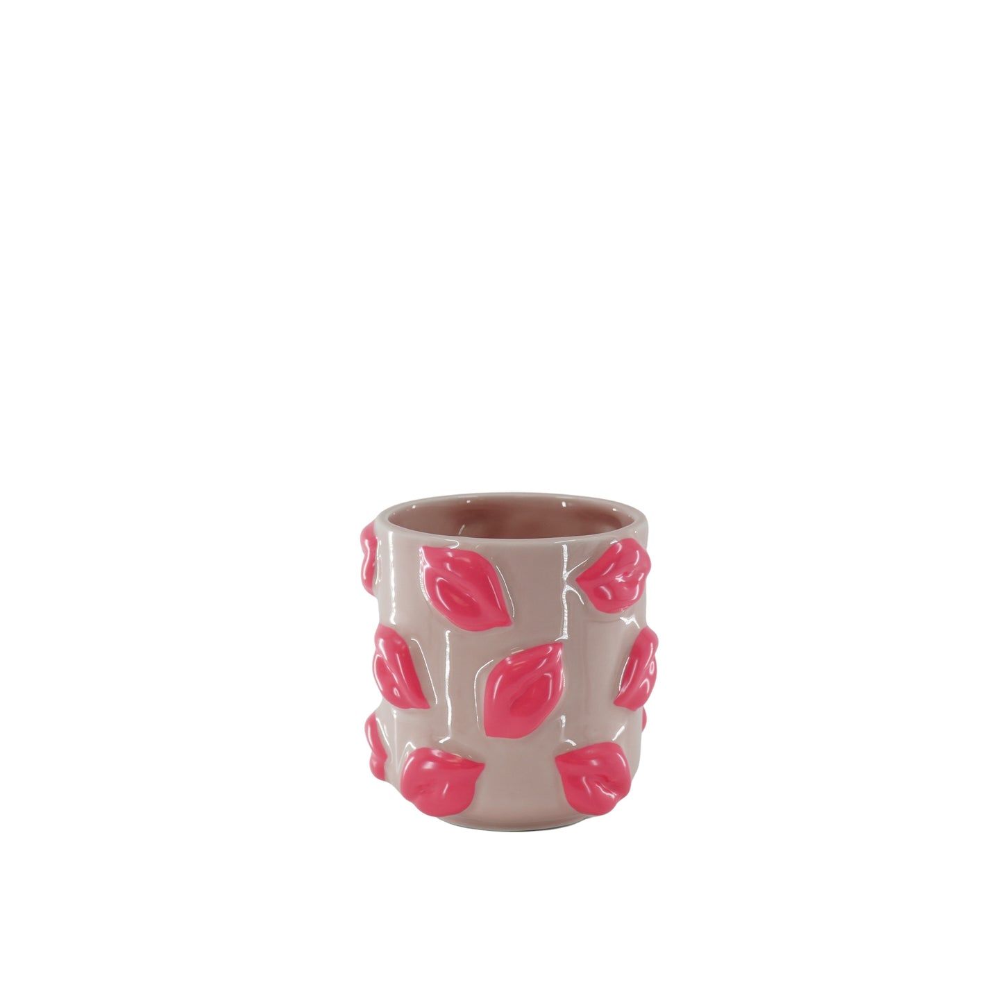 Pot - Planten Pot Lippen - Keramiek - Licht Roze/ Fluor roze - 11x11x11,5cm