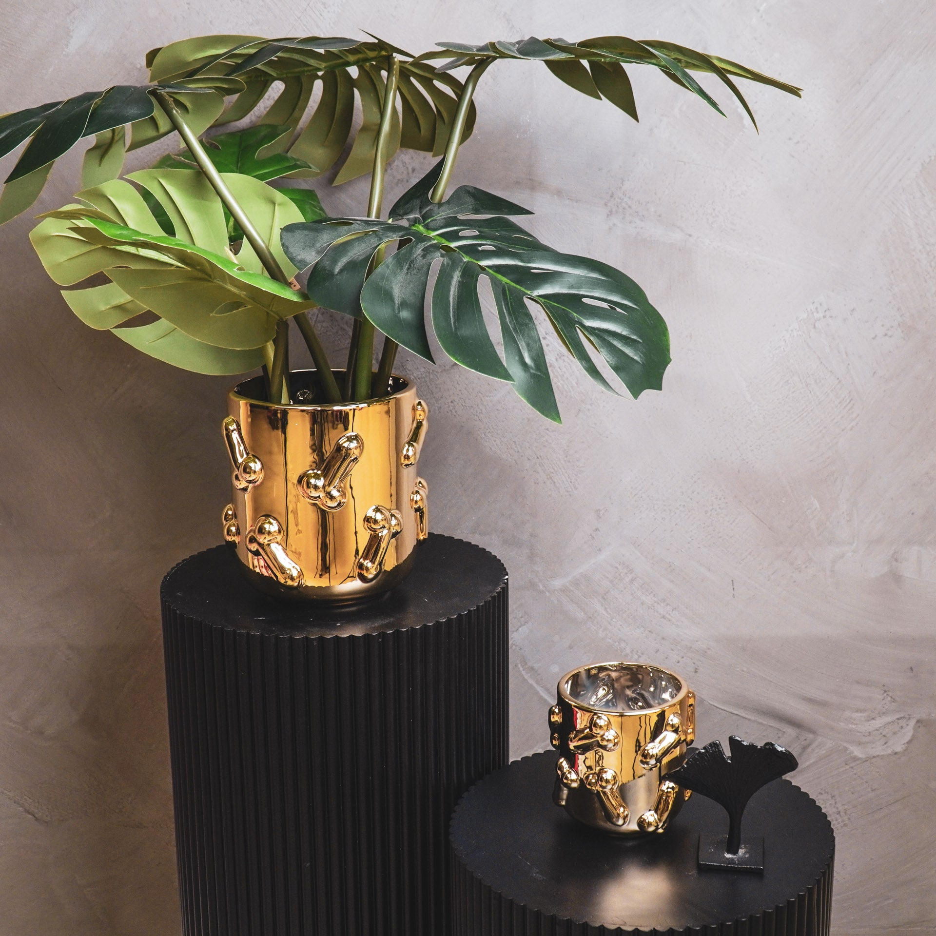 Pot - Planten Pot - Piemels - Keramiek - Goud - 17,5x17,5x17,5cm