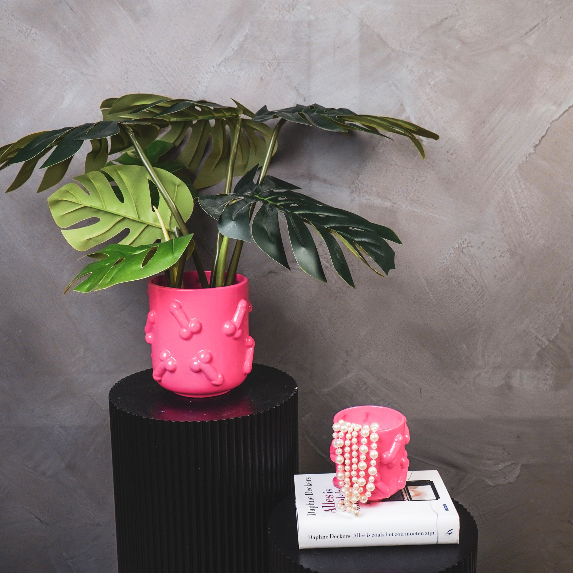 Pot - Planten Pot- Piemels - Keramiek - Fluor Roze  - 17,5x17,5x17,5cm